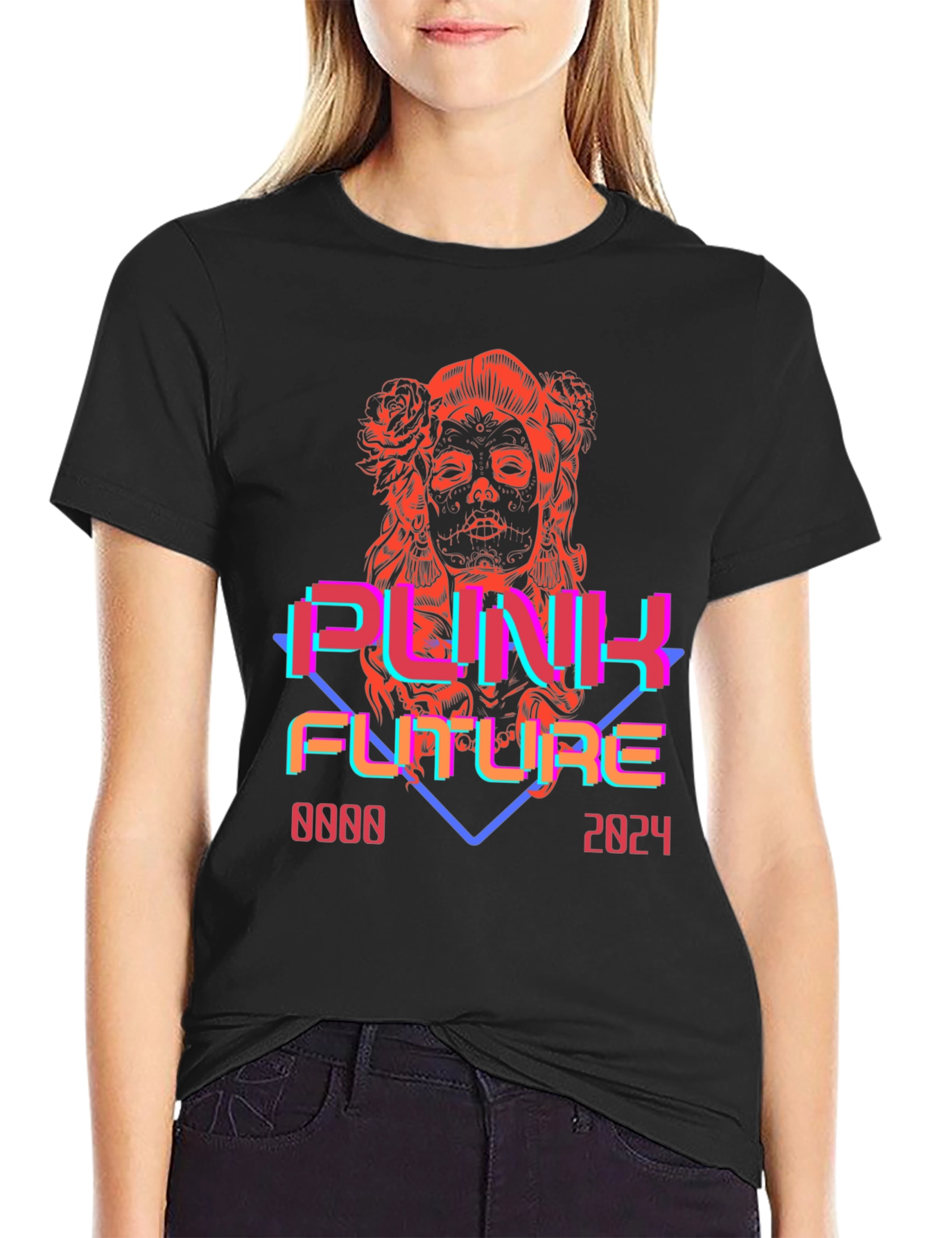 Black Punk Future Graphic Tee - Retro Cyberpunk Style view 2