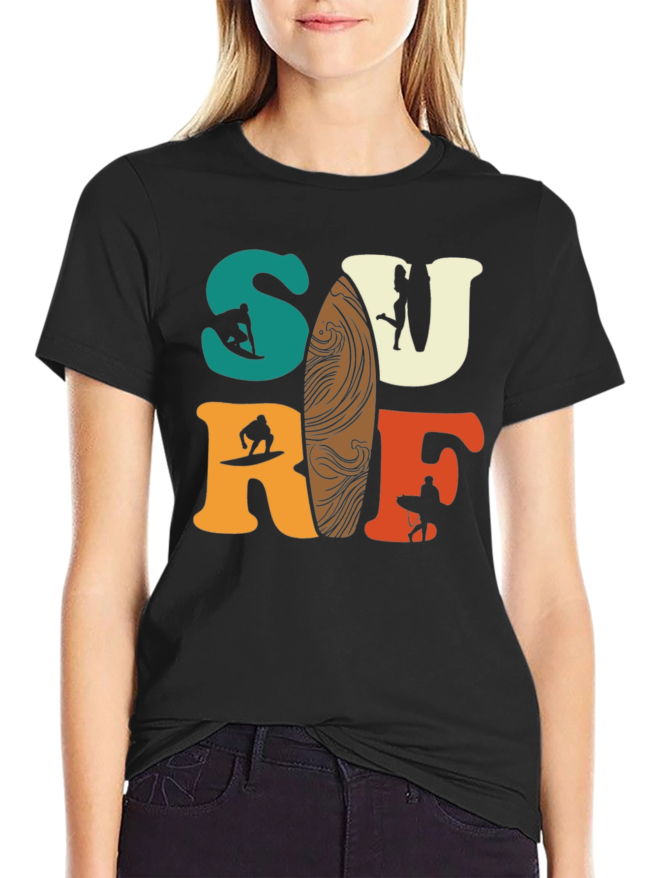 Black Surf T-Shirt - Retro Style Graphic Tee view 2