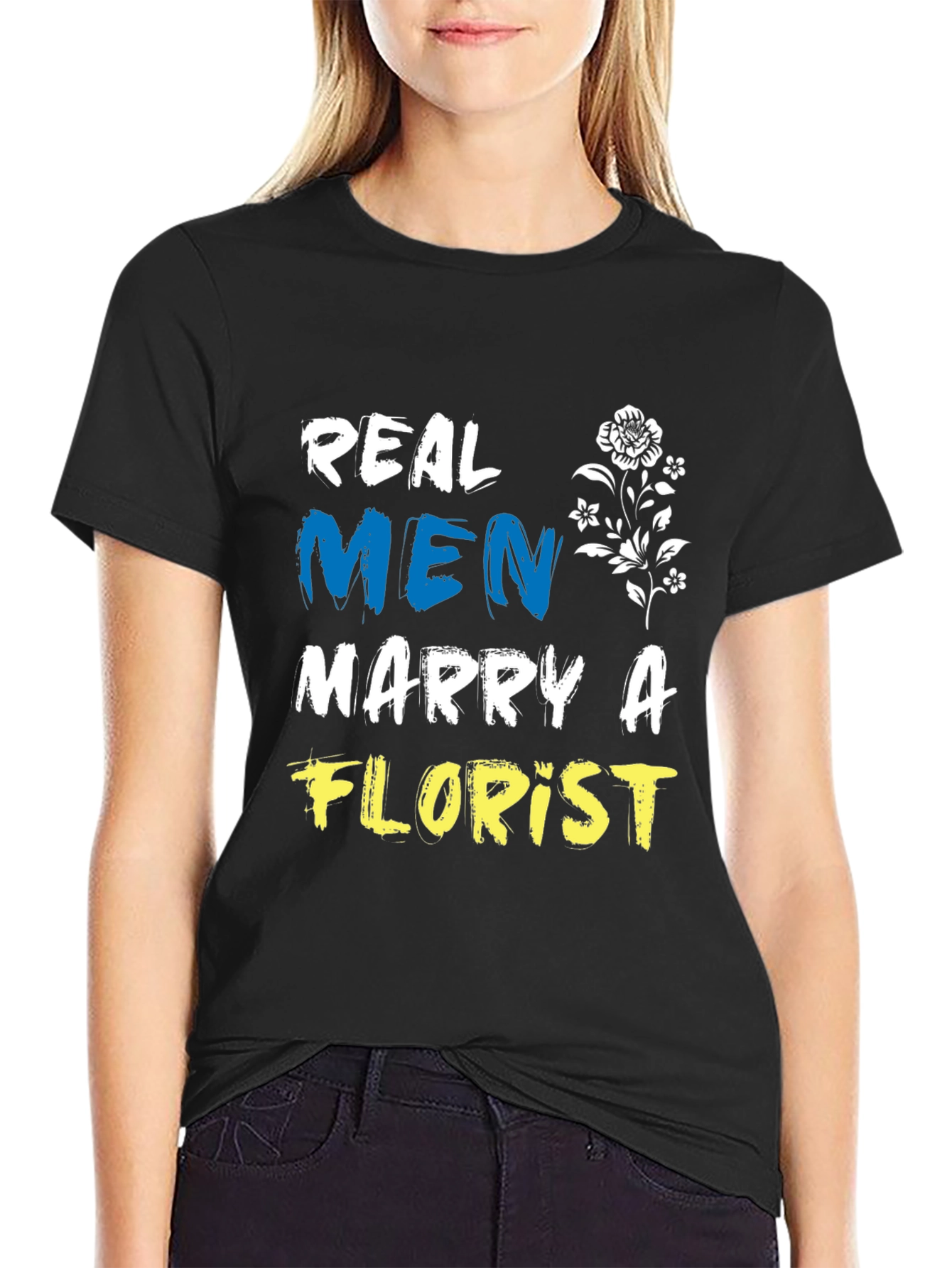 Black Real Men Marry A Florist Black T-Shirt view 2