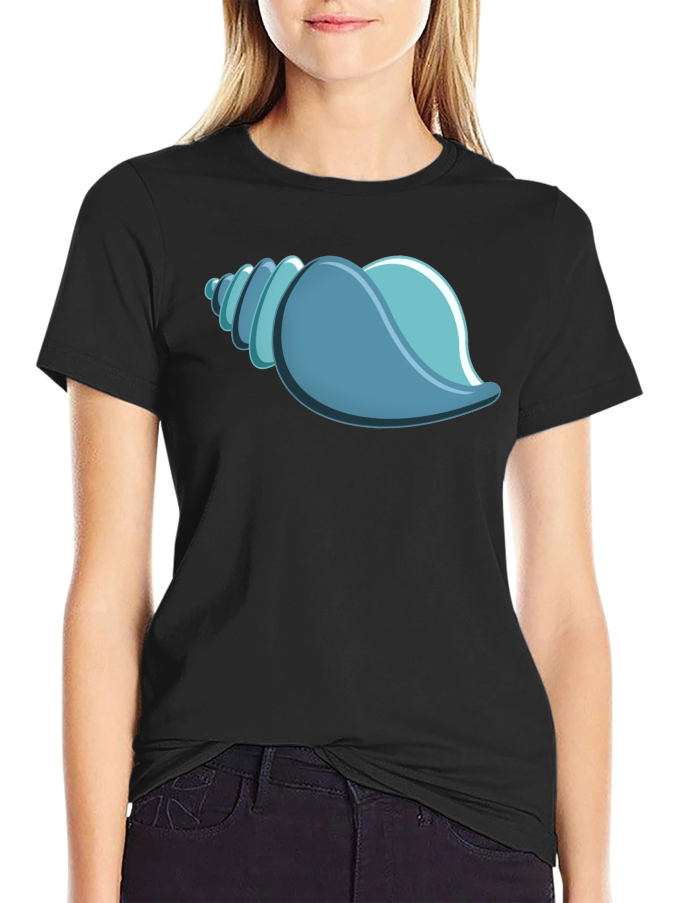Black Blue Seashell Graphic Tee - Black Cotton T-Shirt view 2
