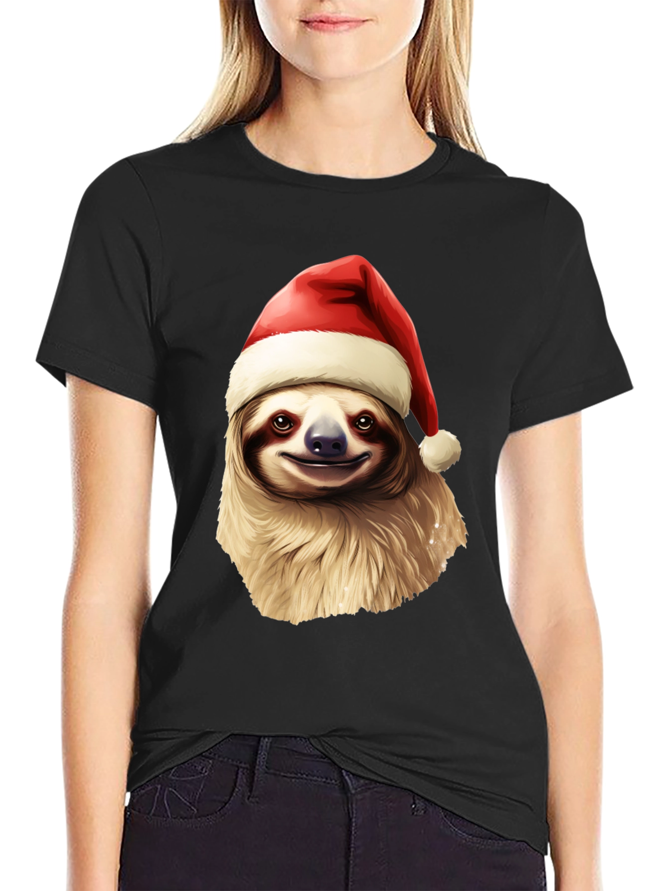 Black Festive Sloth Christmas T-Shirt - Holiday Cheer view 2