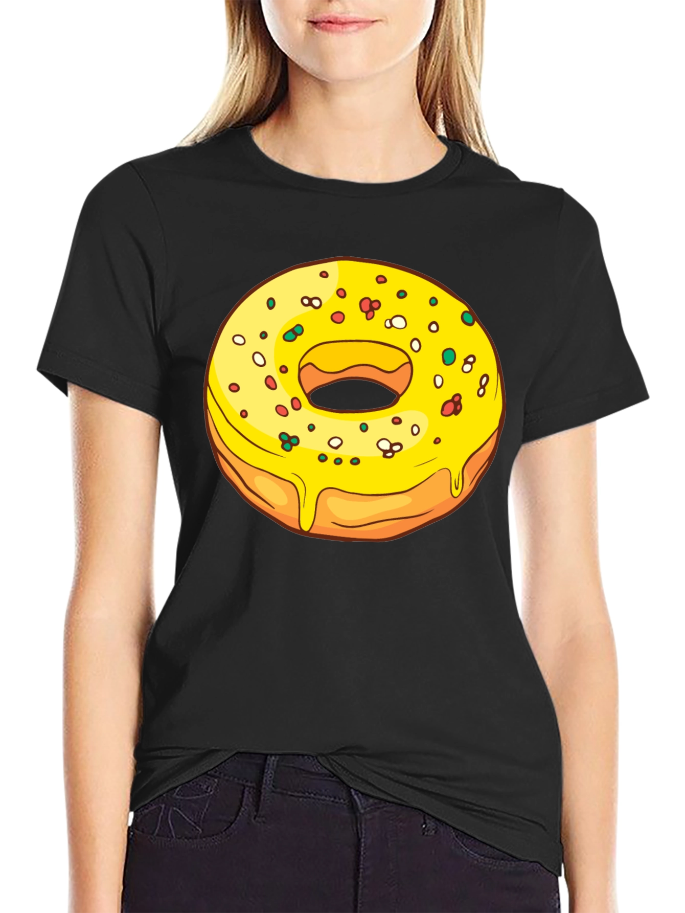 Black Donut Graphic T-Shirt - Black, Casual Wear view 2