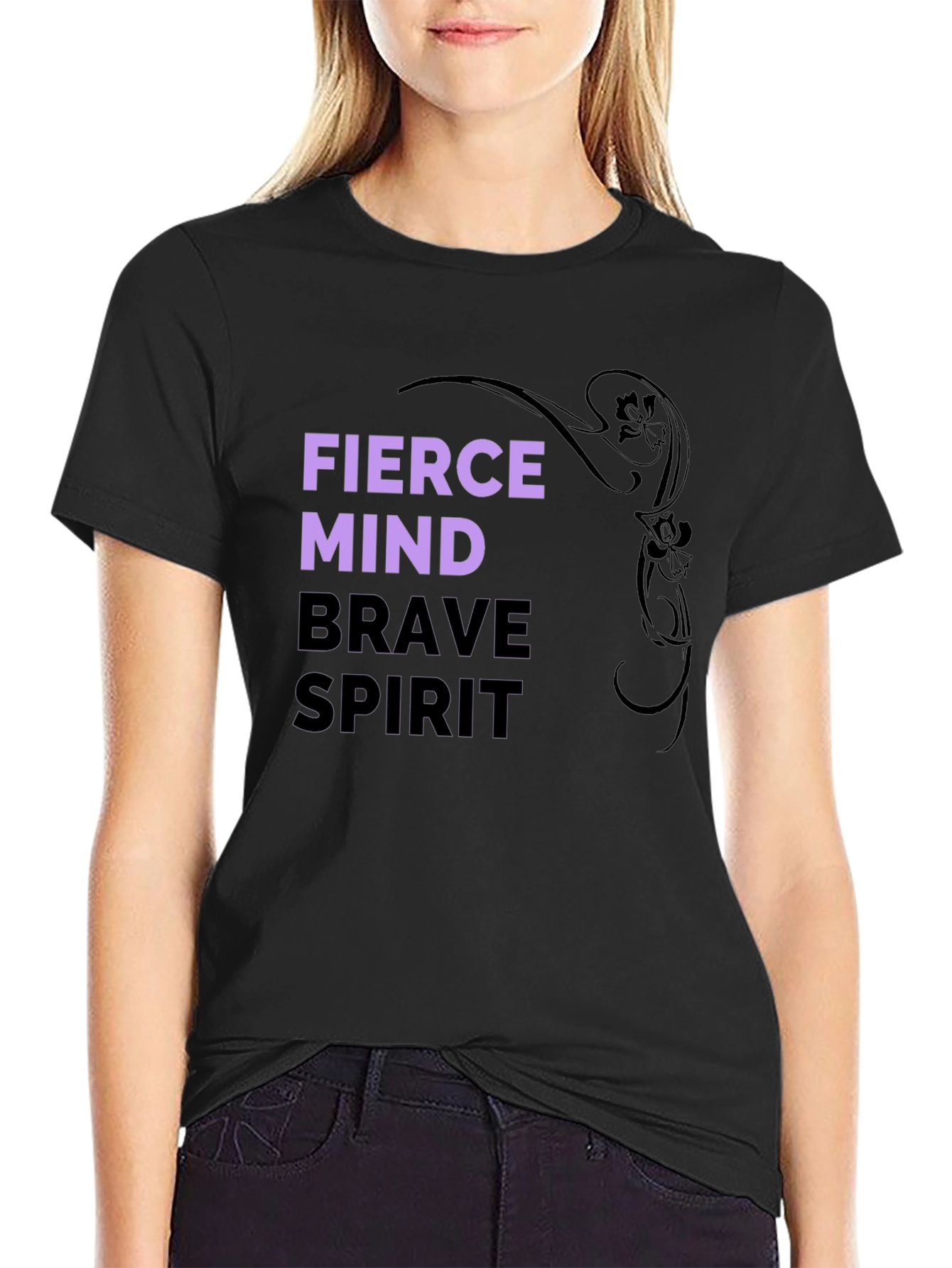 Black Fierce Mind Brave Spirit Graphic T-Shirt view 2