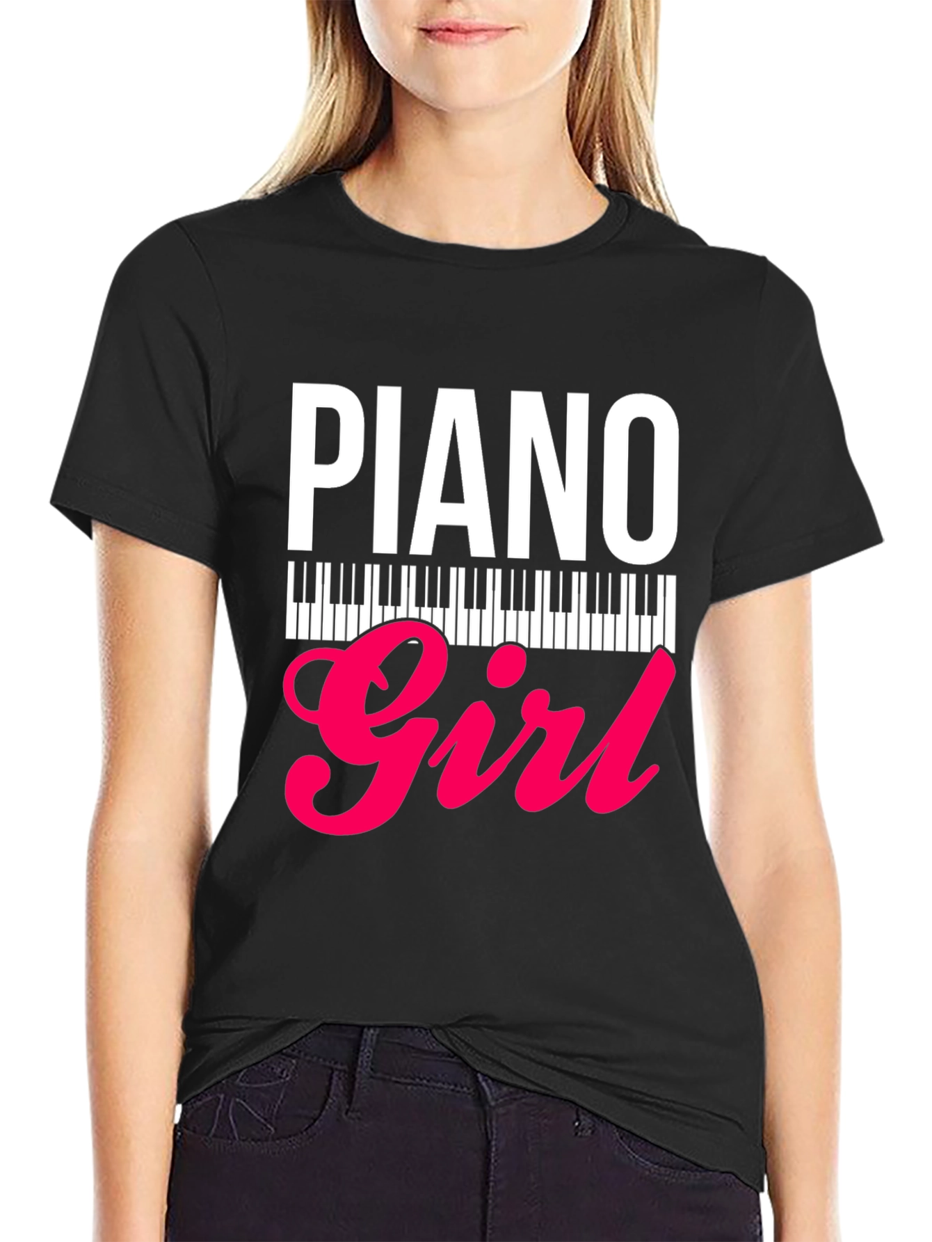 Black Piano Girl Graphic Tee - Musician's Style view 2