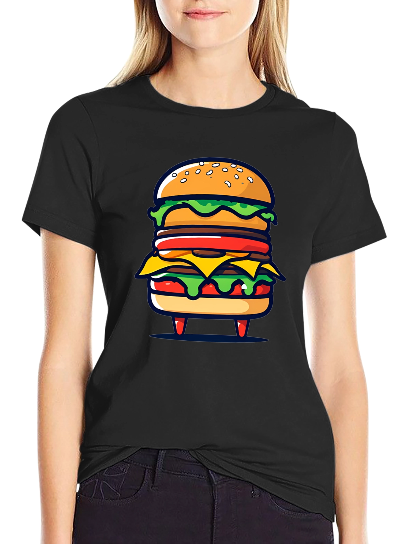 Black Burger Graphic Black T-Shirt view 2