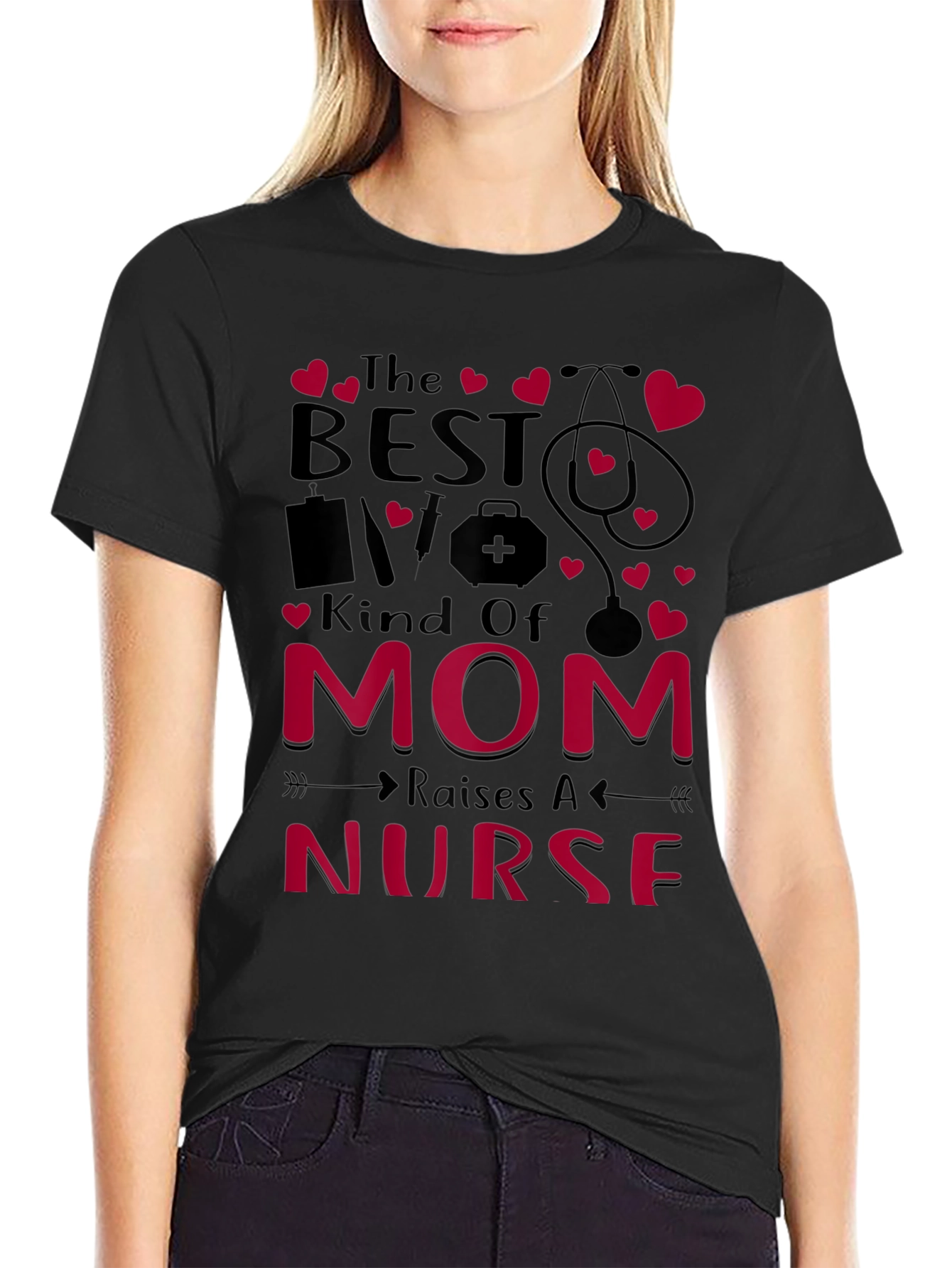 Black Best Mom Raises A Nurse T-Shirt view 2
