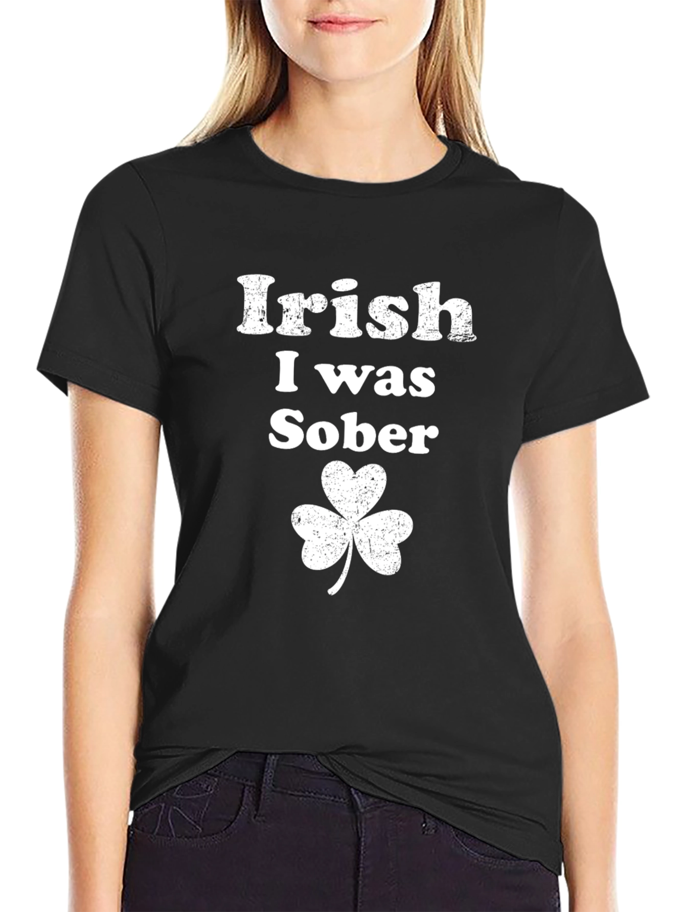 Black Irish I Was Sober Shamrock T-Shirt view 2
