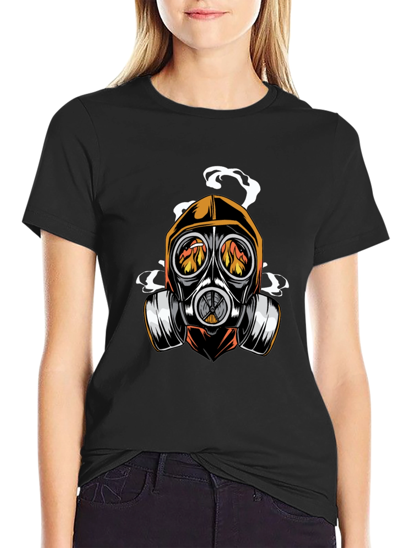 Black Gas Mask Inferno Graphic Tee - Cool, Edgy Design view 2