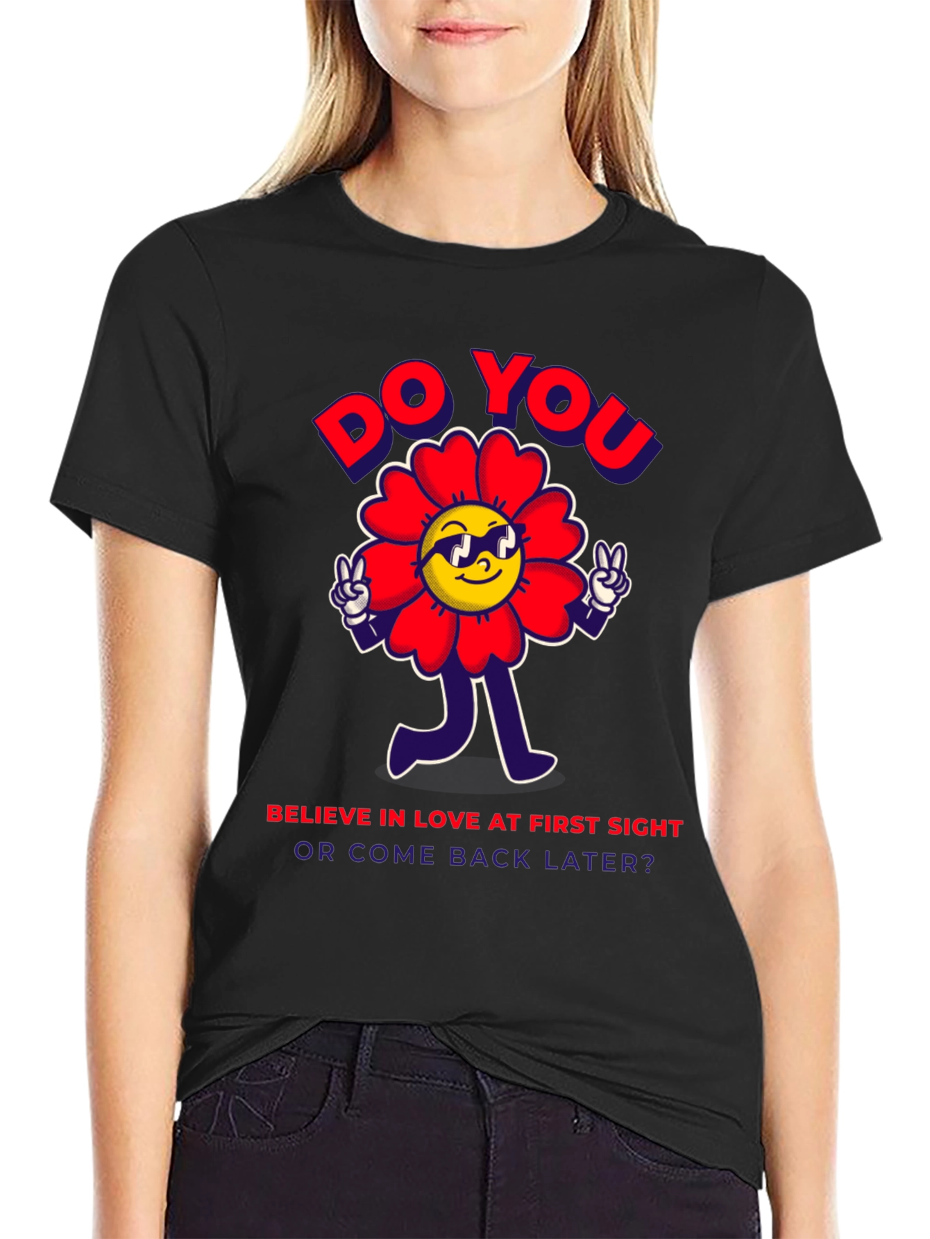 Black Cool Flower Graphic Tee - Love at First Sight T-Shirt view 2