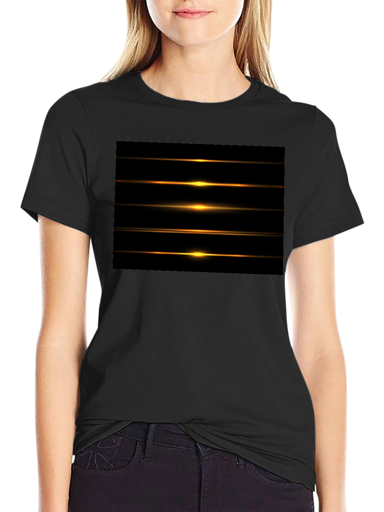 Black Men's Black Graphic Tee - Light Streak Design view 2