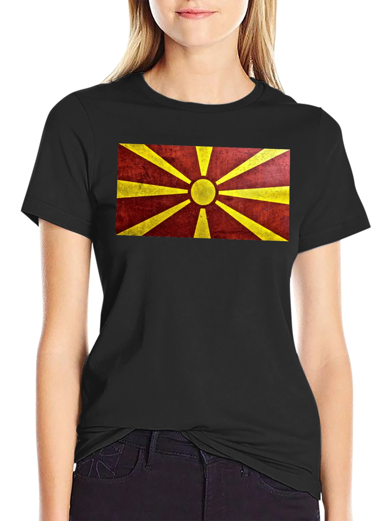 Macedonia Flag Graphic Print Black T-Shirt - 2