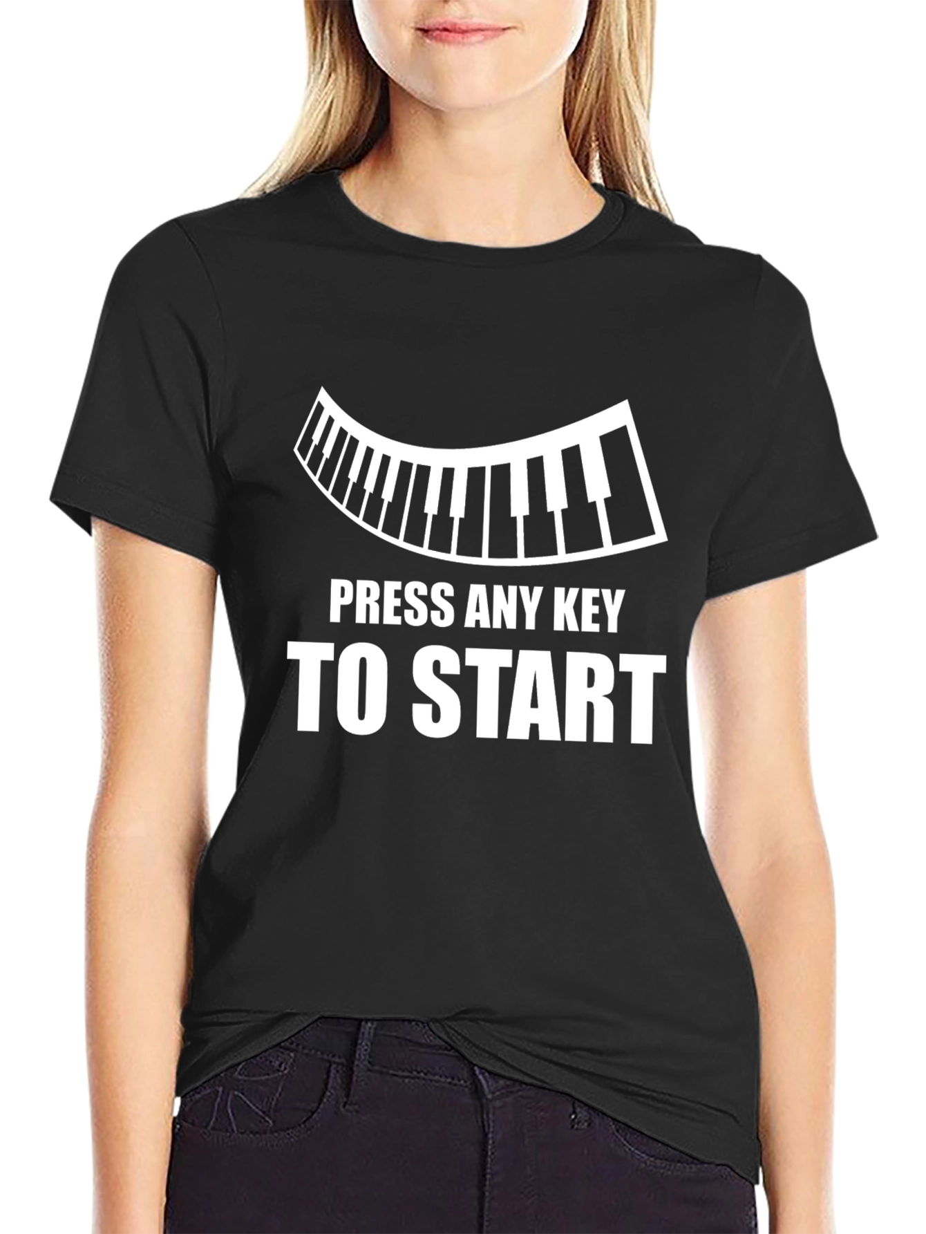 Black Press Any Key to Start Piano T-Shirt view 2
