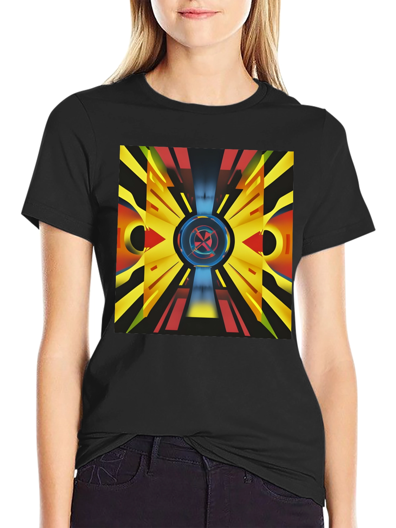 Black Abstract Geometric Graphic Print Tee view 2