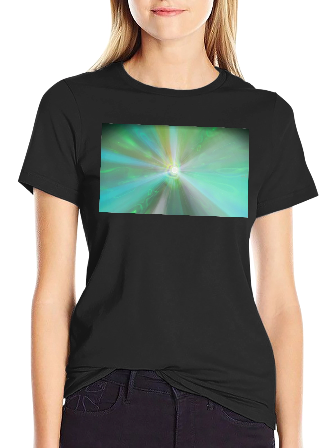 Black Abstract Light Burst T-Shirt - Black Cotton Blend view 2