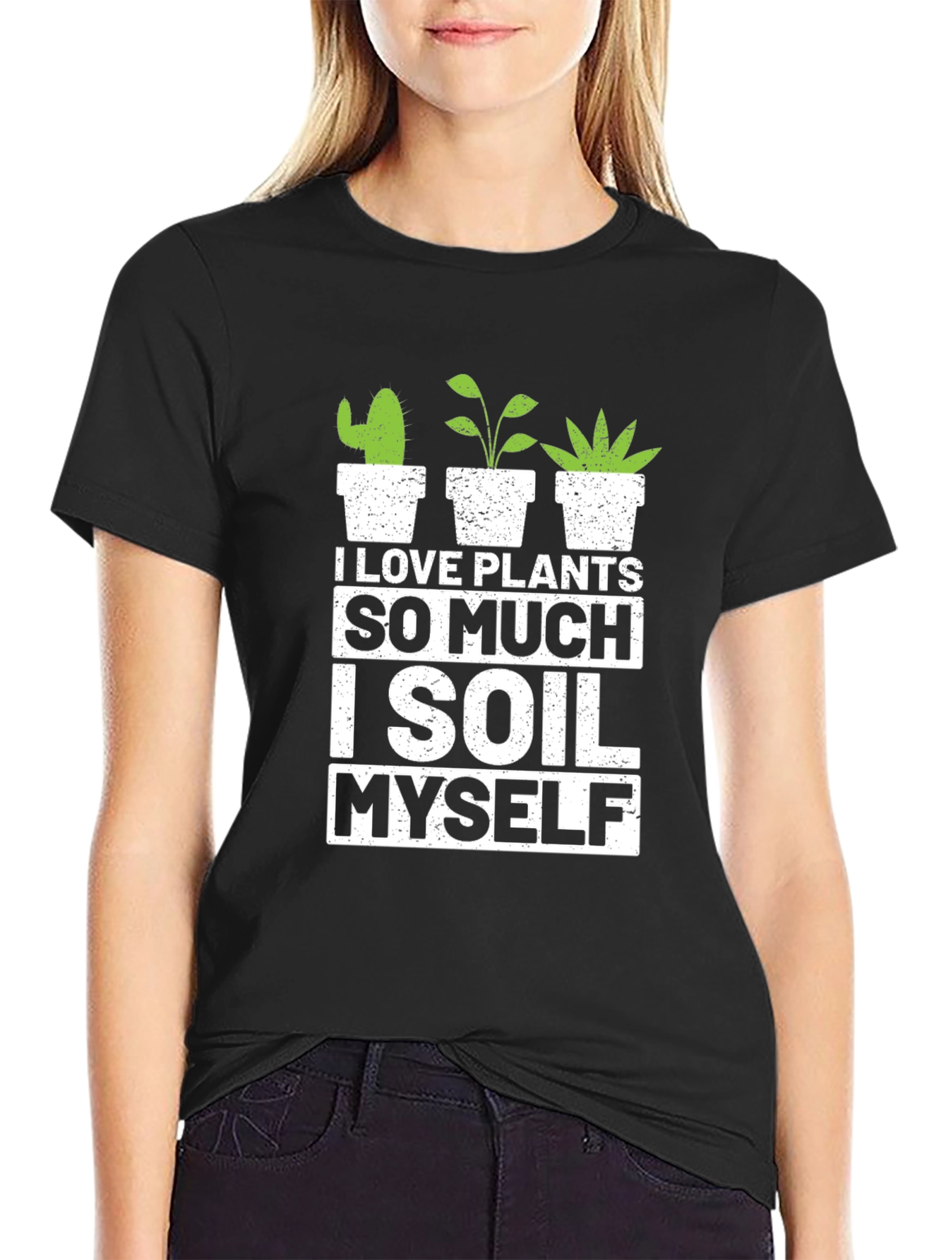 Black I Love Plants T-Shirt - Gardener Humor Tee view 2