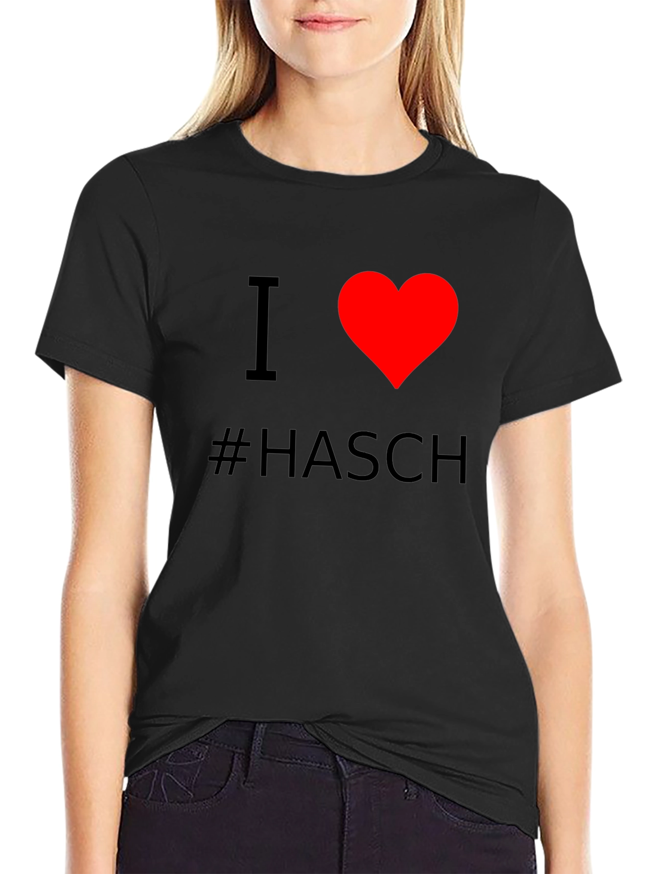 Black I Heart #Hasch T-Shirt - Black Cotton Casual Tee view 2