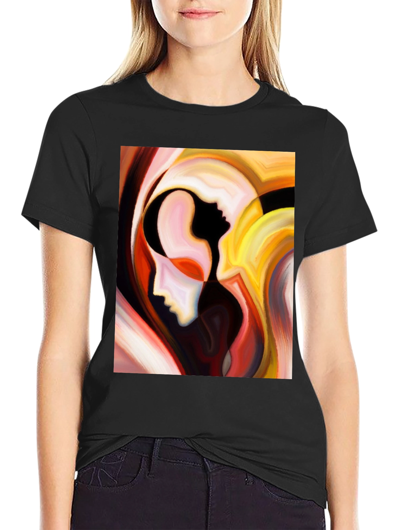 Black Abstract Faces Graphic T-Shirt - Modern Art Tee view 2