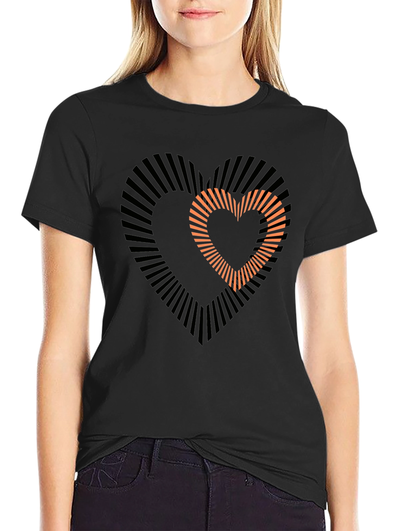 Black Stylish Heart Graphic Black T-Shirt view 2
