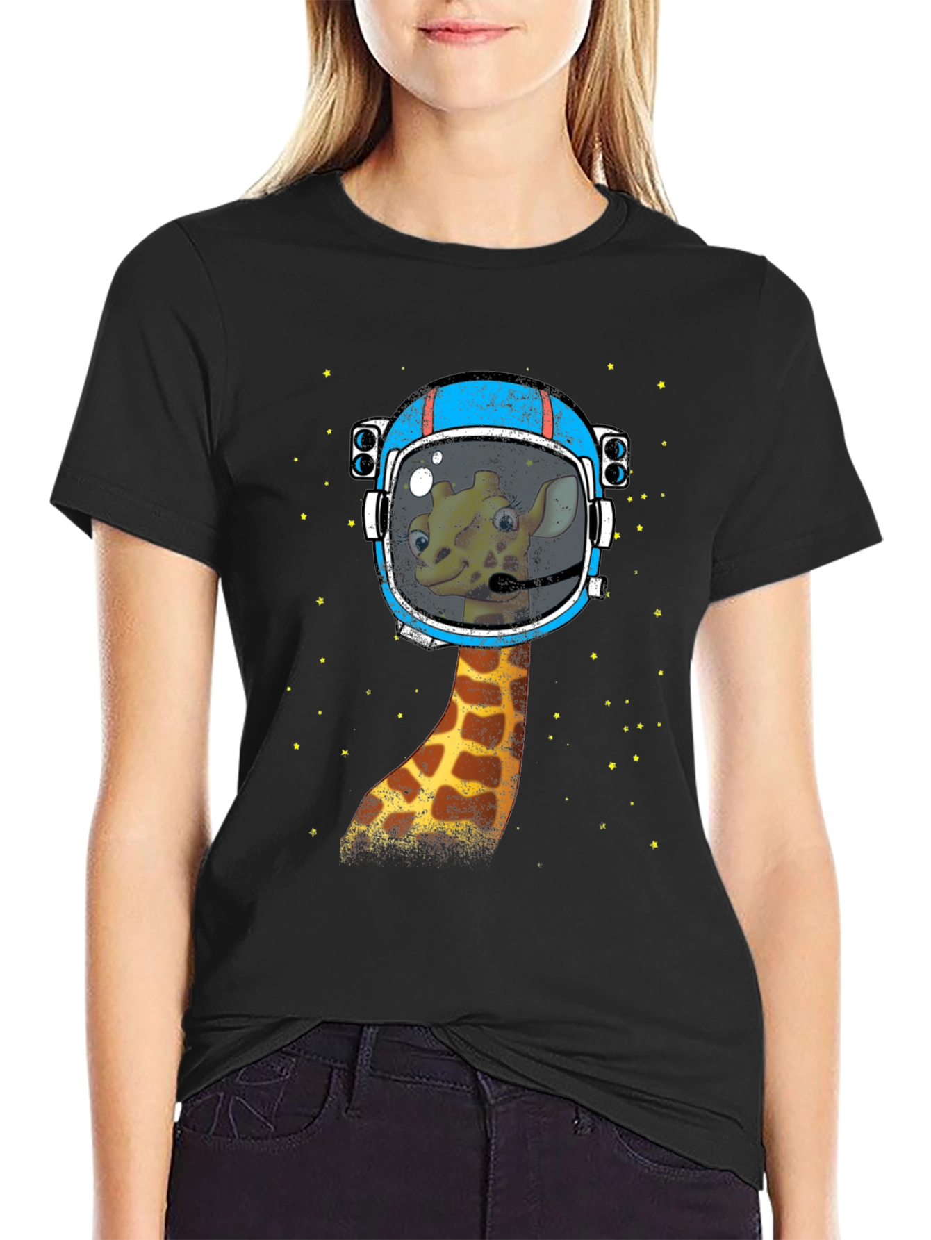 Black Giraffe Astronaut Graphic T-Shirt - Space Explorer view 2