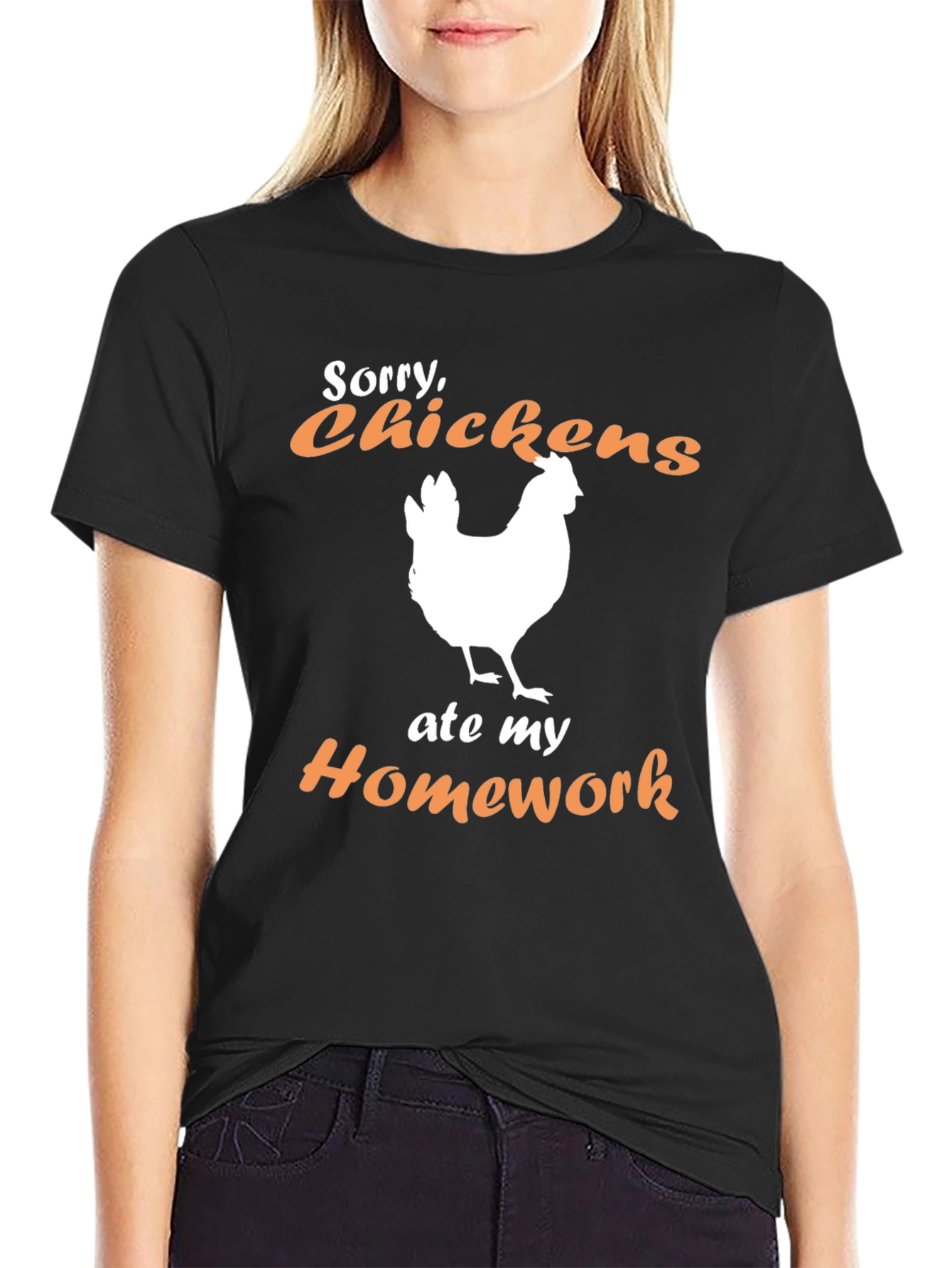 Black Funny Chicken Ate My Homework Graphic T-Shirt view 2