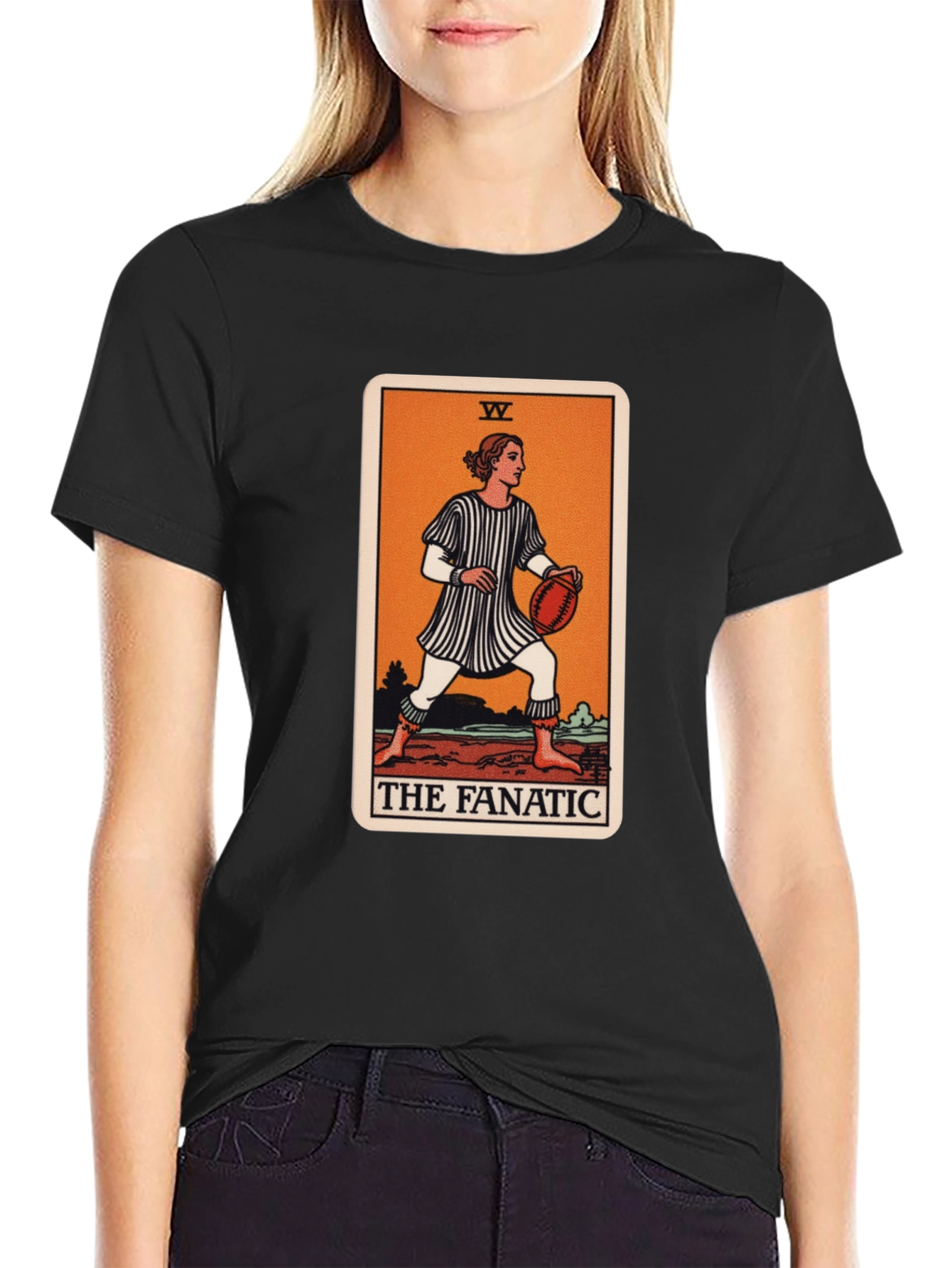 Black The Fanatic Tarot Card Graphic T-Shirt view 2