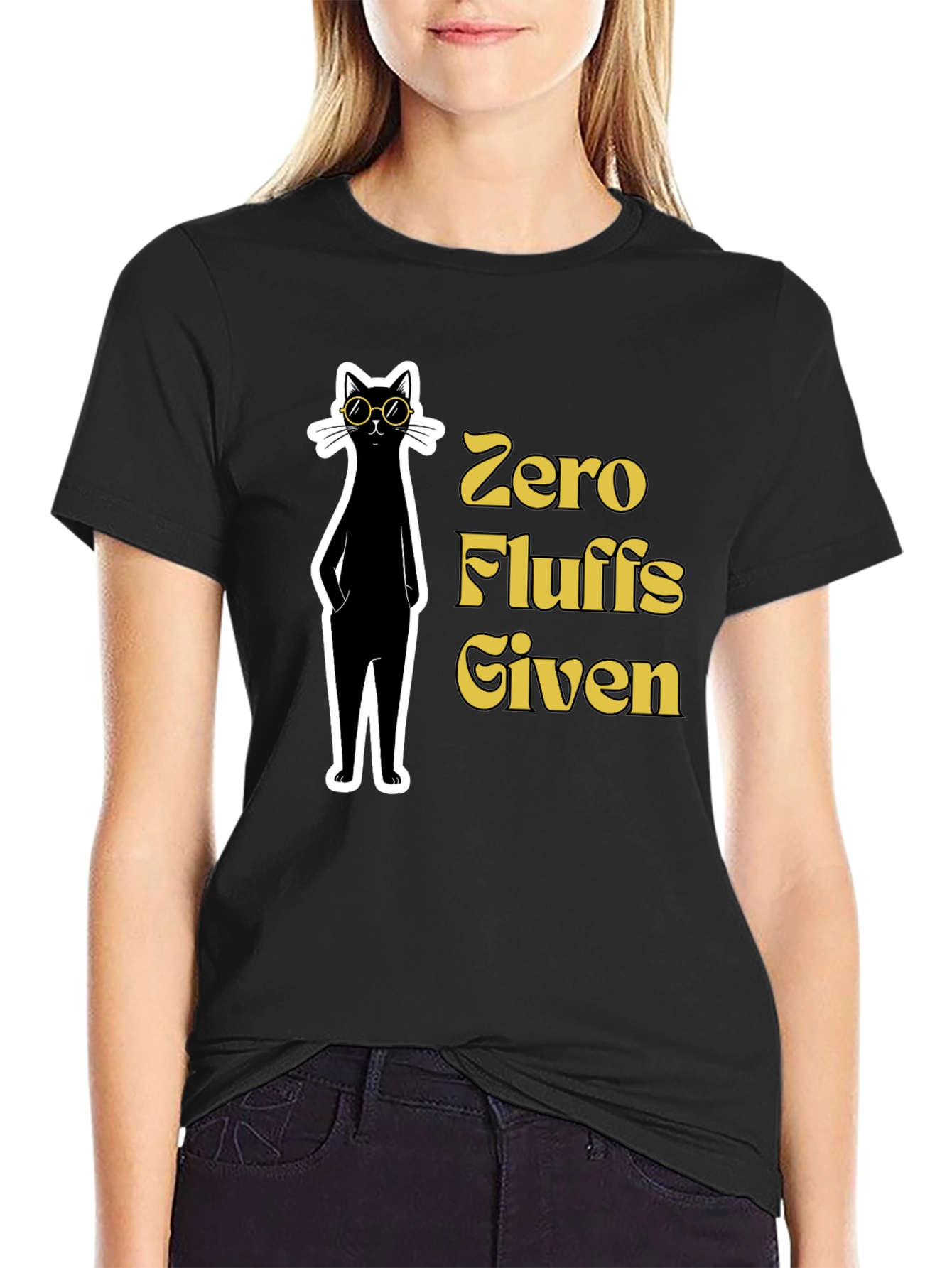 Black Zero Fluffs Given Cat Graphic T-Shirt view 2