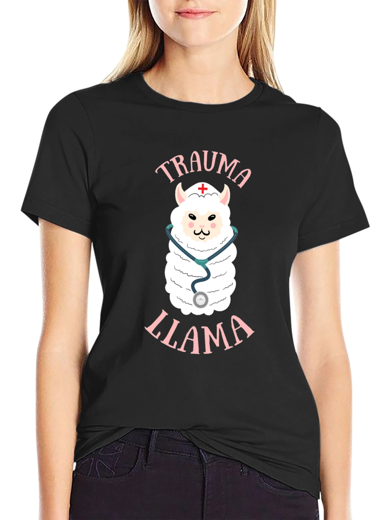 Black Trauma Llama T-Shirt - Nurse Alpaca Tee view 2