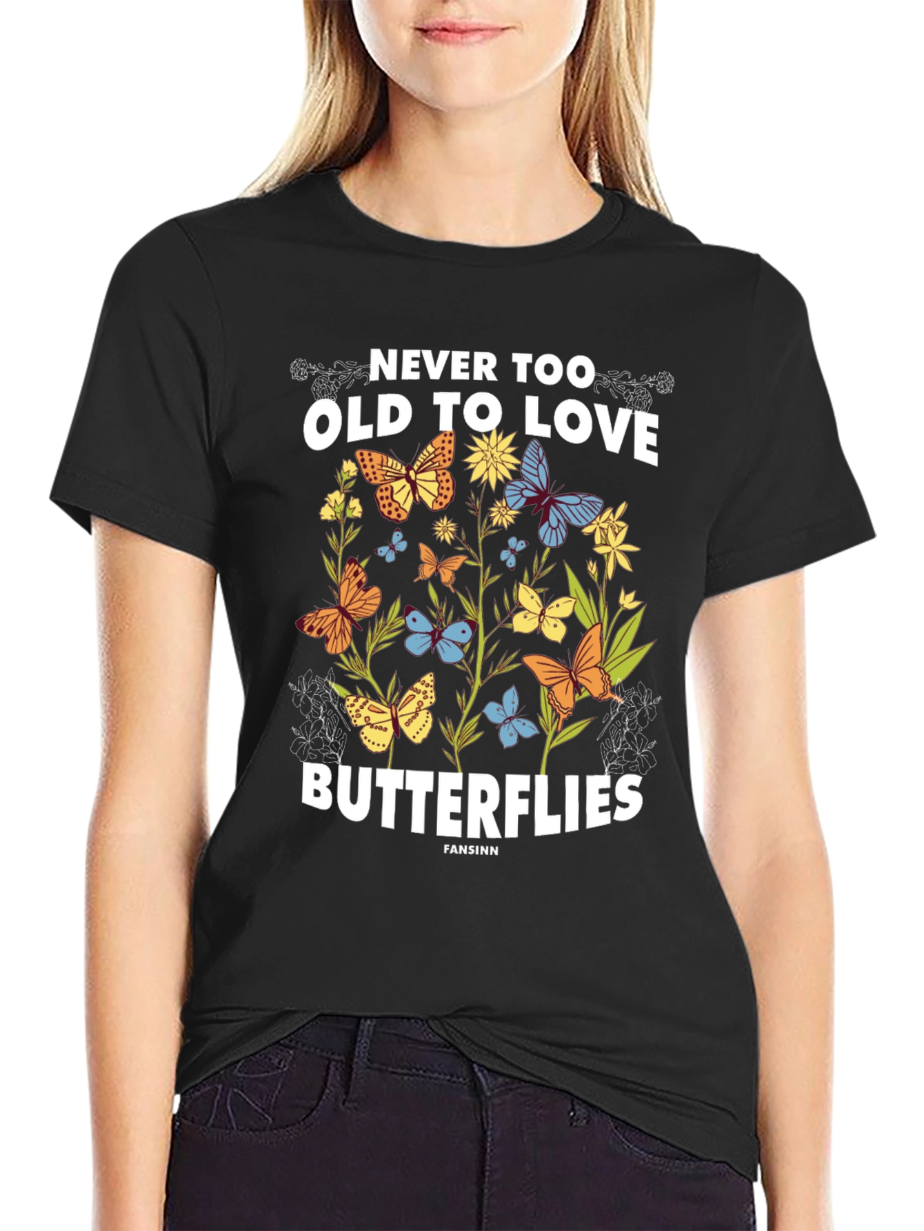 Black Never Too Old Butterflies Graphic Tee view 2