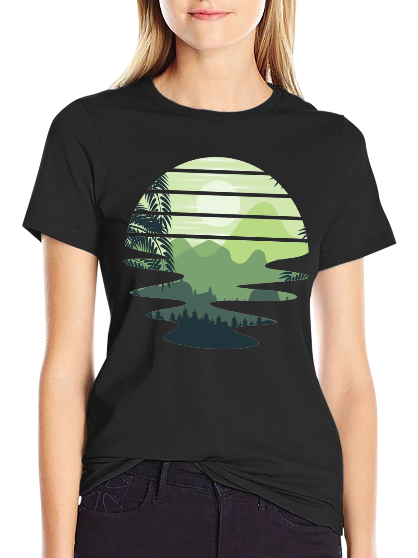 Black Retro Sunset Landscape Graphic Tee view 2