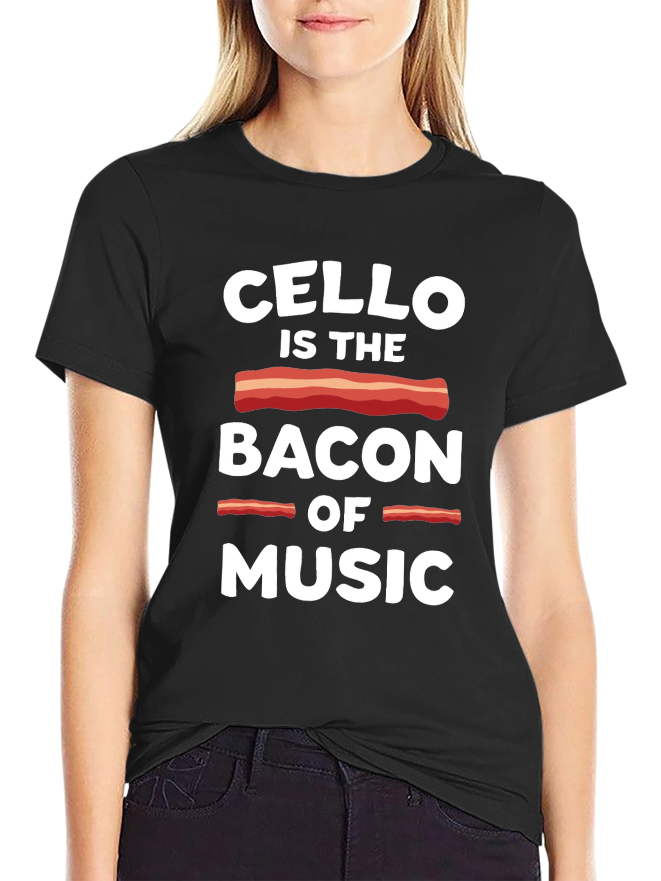 Black Cello is the Bacon of Music Funny T-Shirt view 2