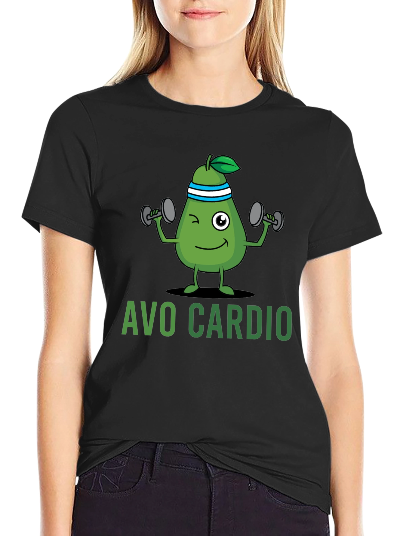 Black Avo Cardio Black T-Shirt - Workout Avocado Design view 2