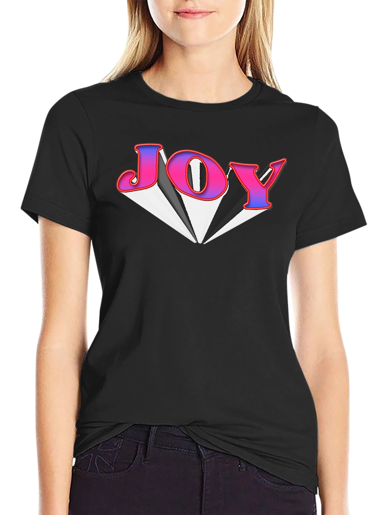 Black Joy Graphic Tee - Black Cotton Blend T-Shirt view 2