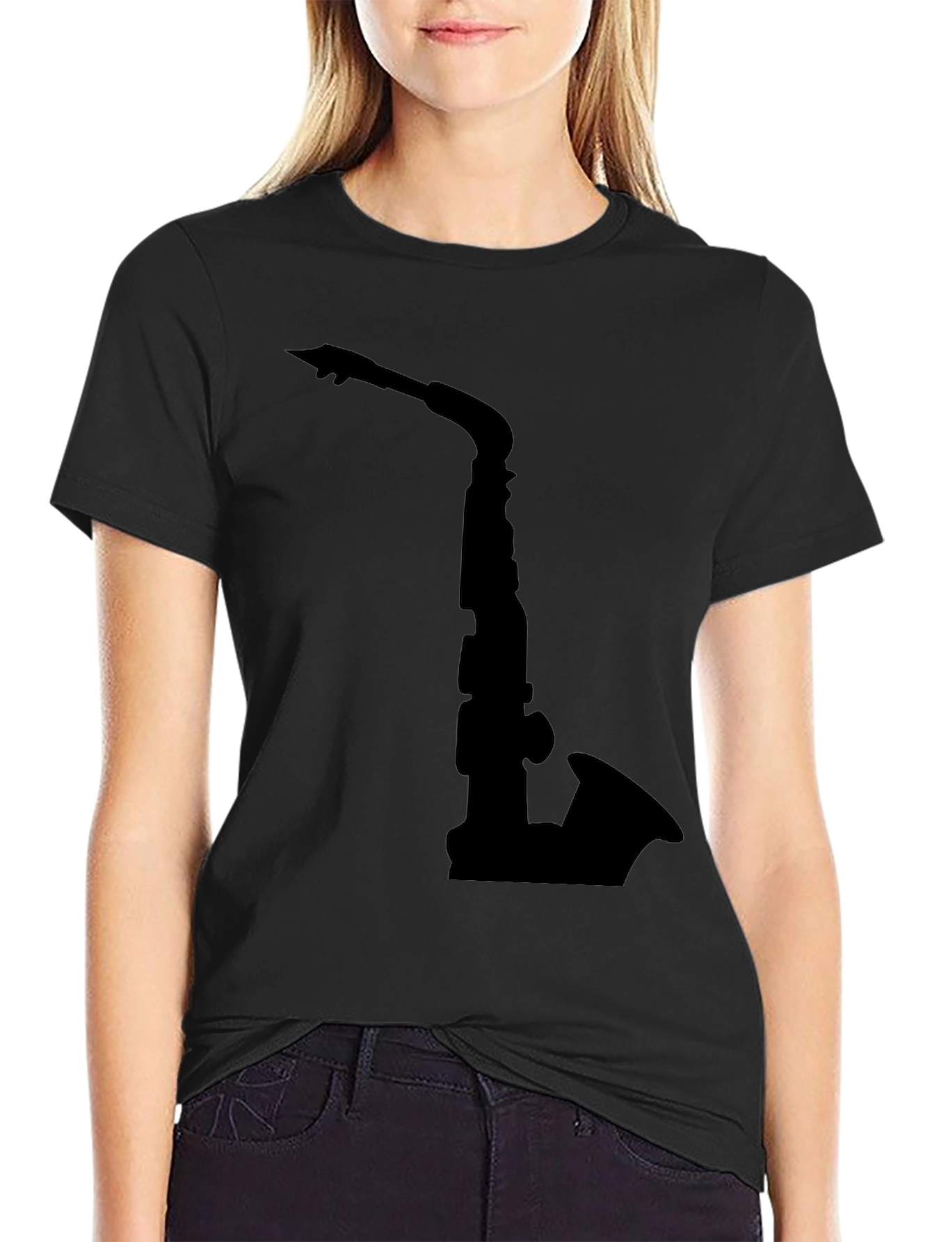 Black Saxophone Graphic Tee - Black Cotton Comfort view 2