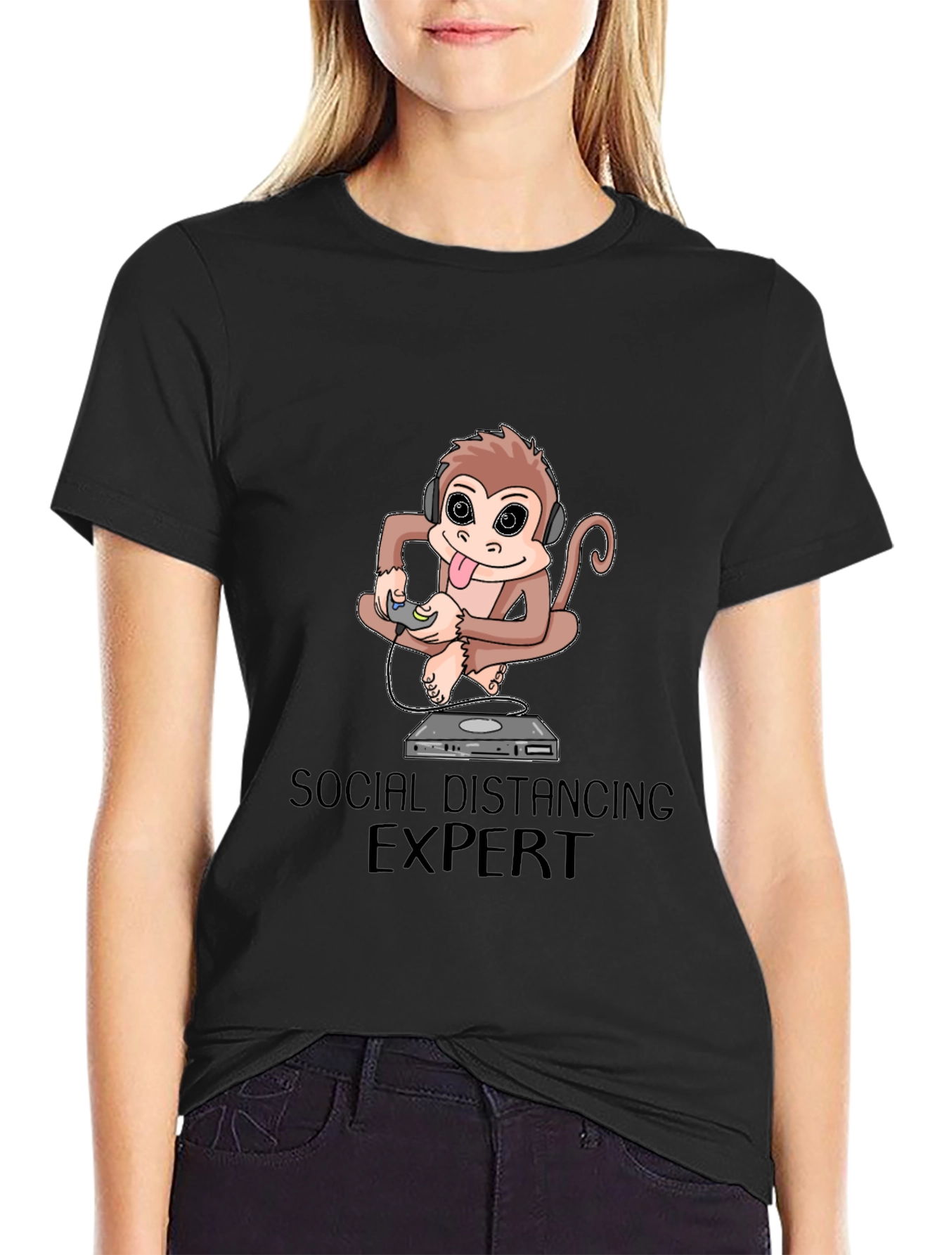 Black Social Distancing Expert Monkey Graphic Tee view 2