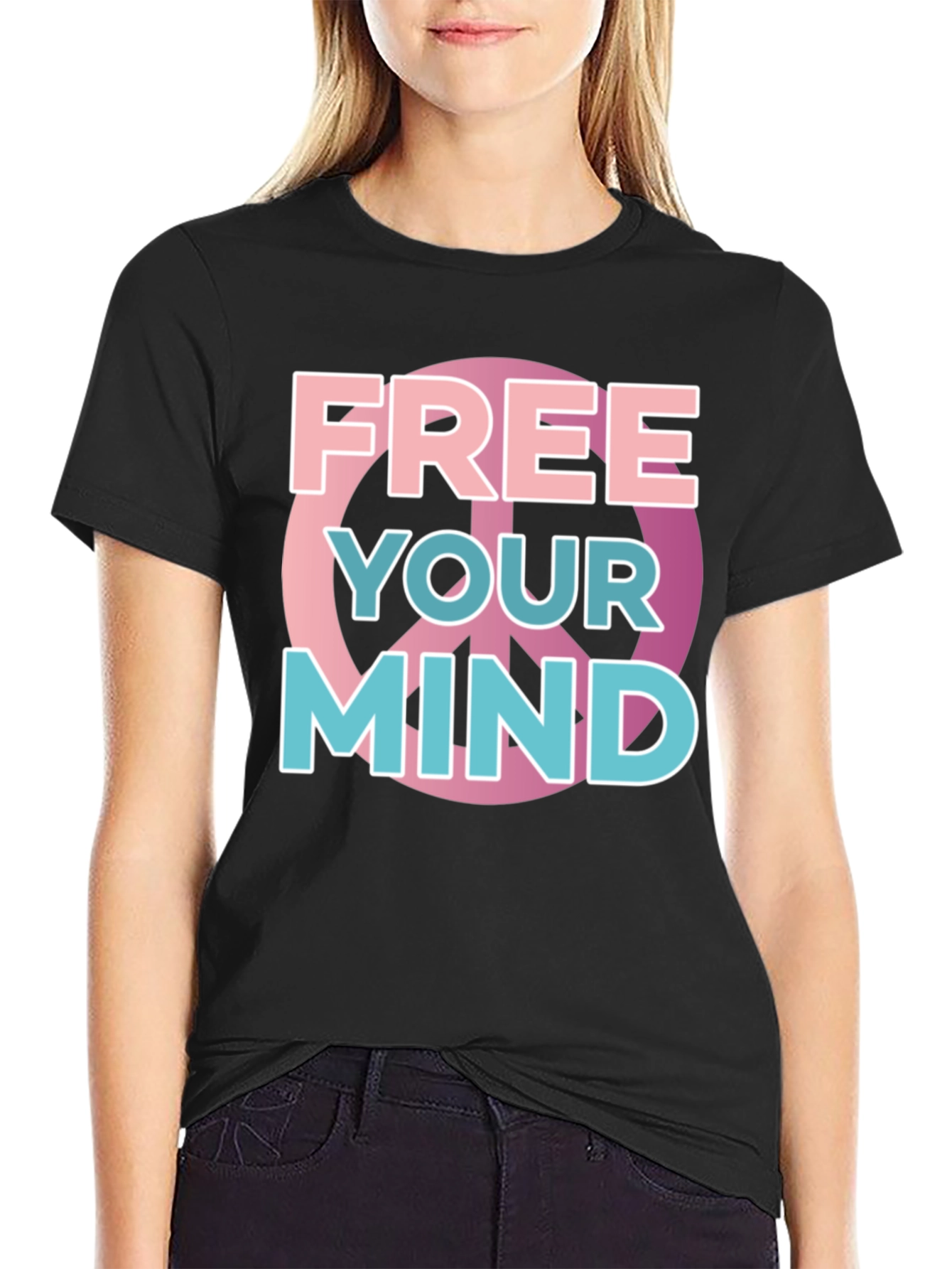 Black Free Your Mind Graphic Tee - Black Cotton Blend view 2