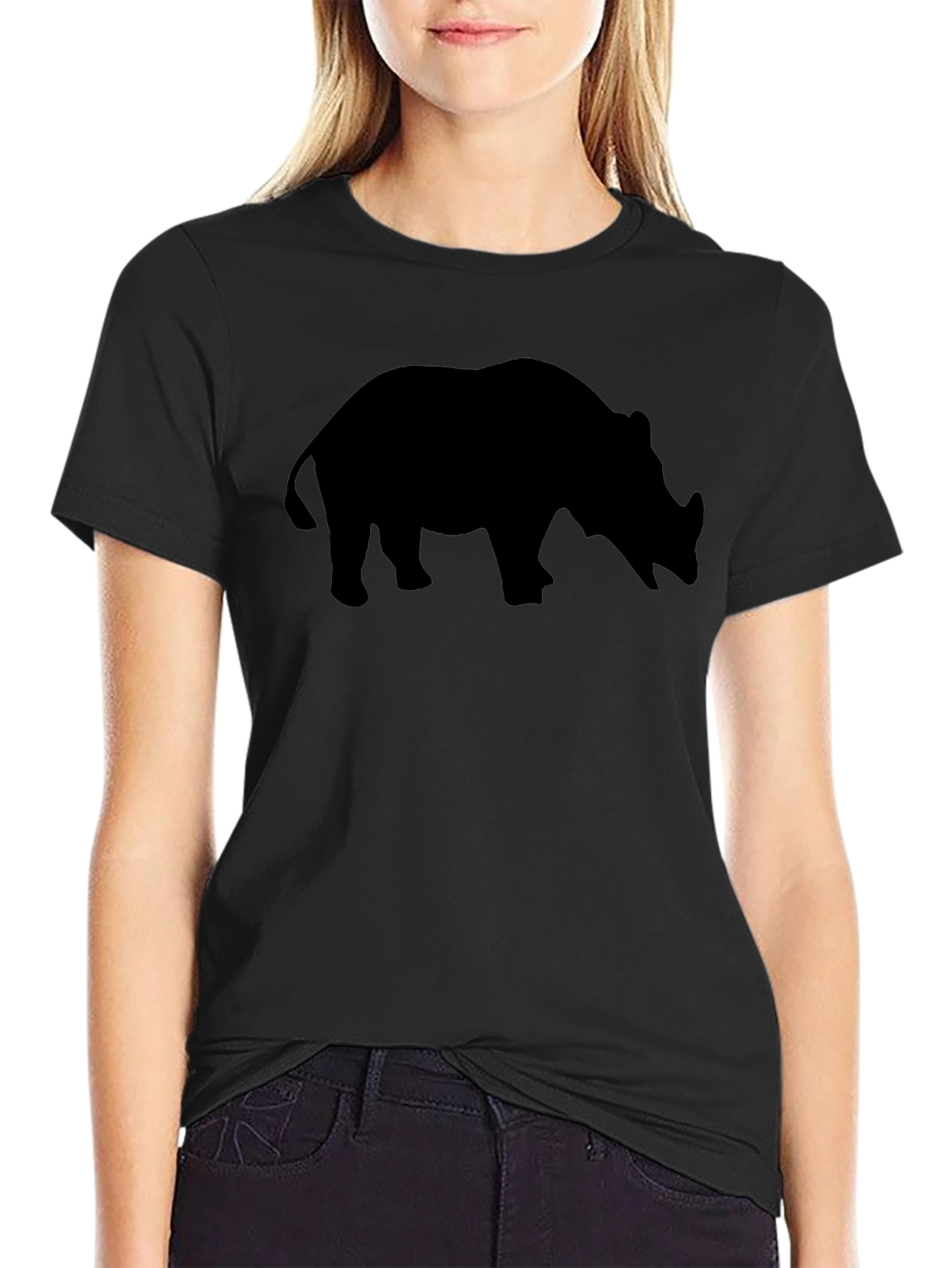 Black Rhino Silhouette T-Shirt - Black Cotton Tee view 2