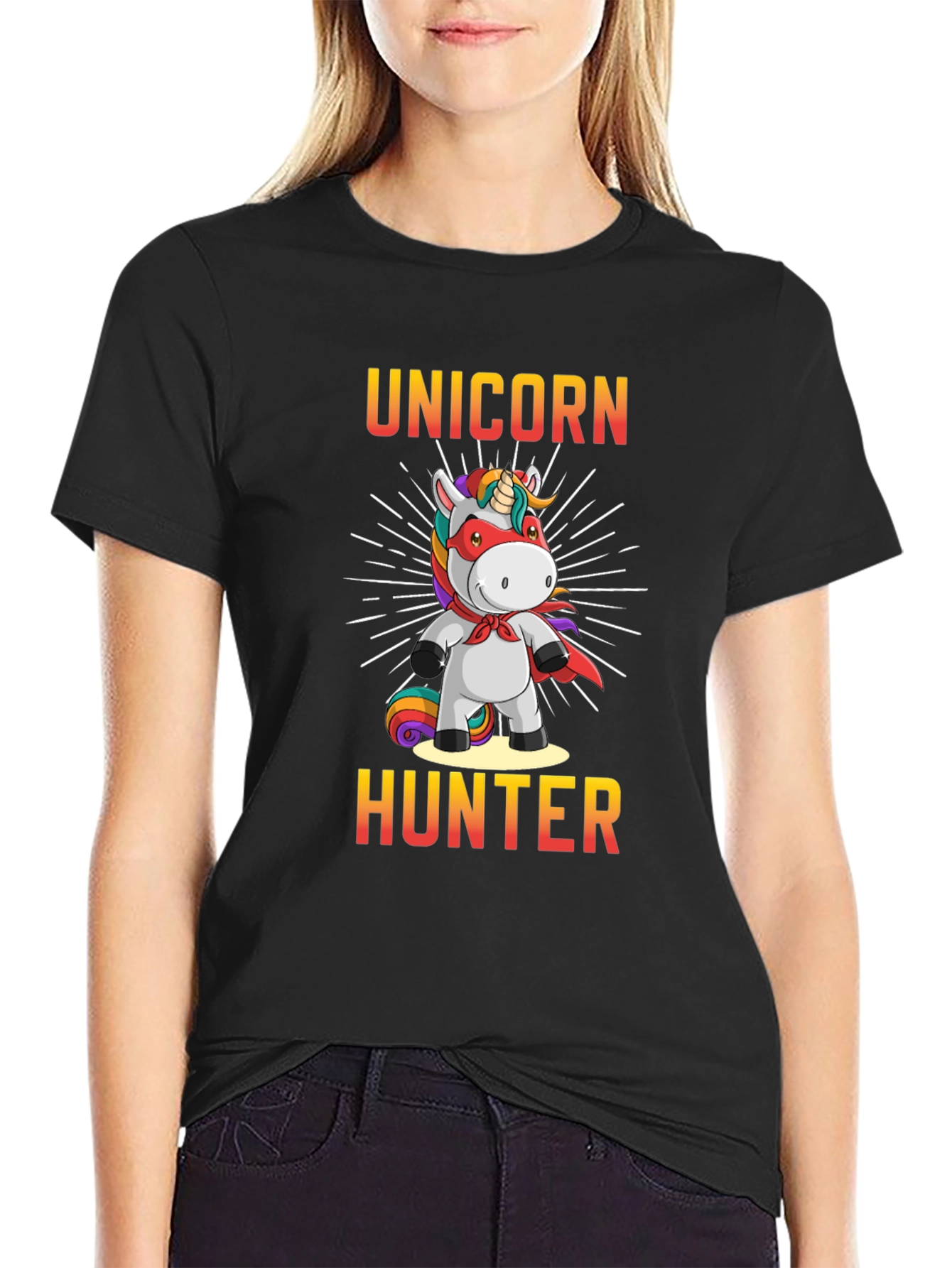 Black Unicorn Hunter Graphic T-Shirt - Funny Animal Tee view 2