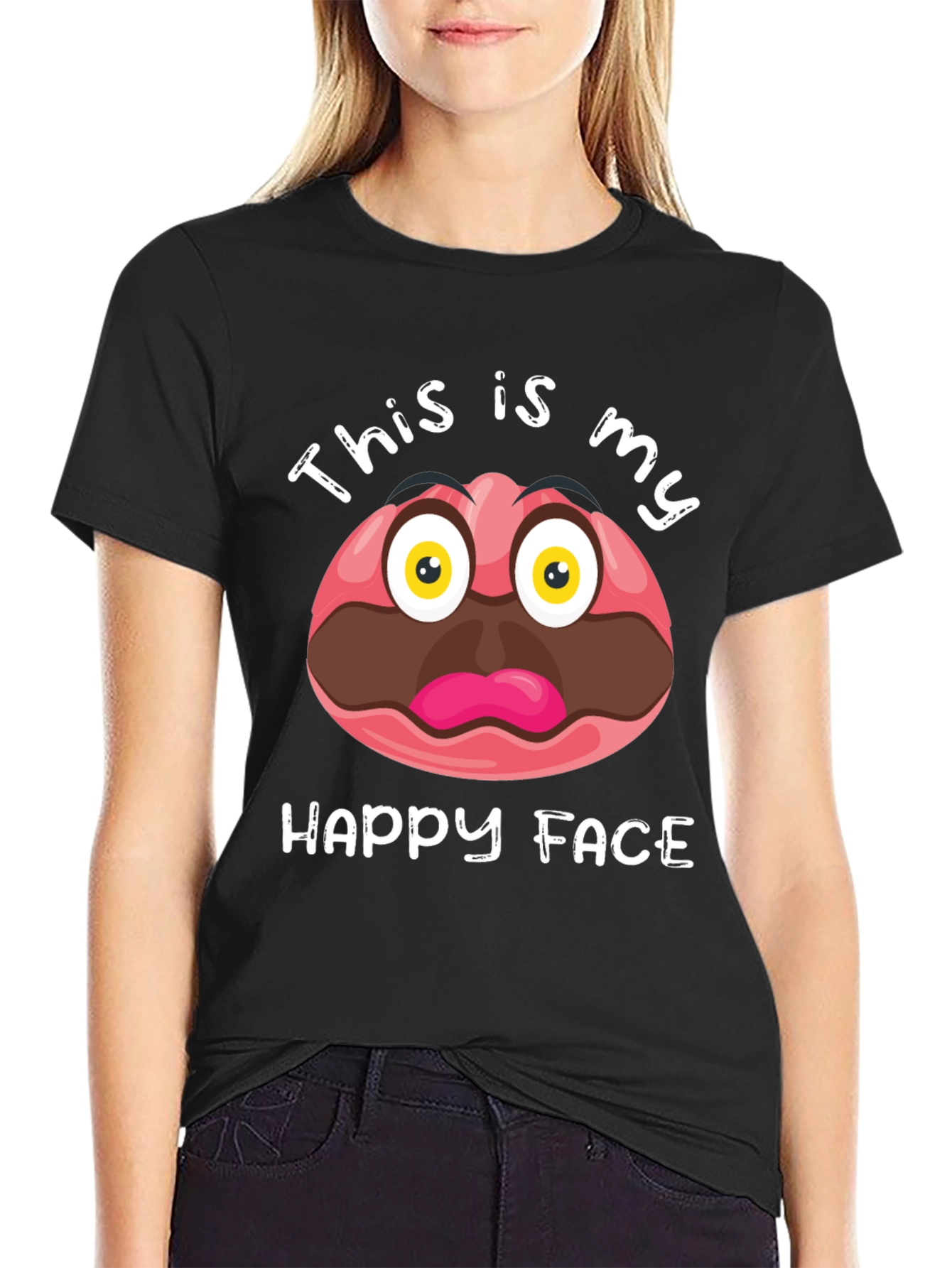 Black Funny This Is My Happy Face Graphic T-Shirt view 2