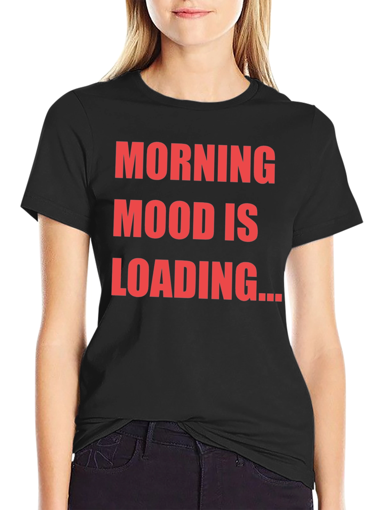 Black Morning Mood Loading T-Shirt Funny Slogan Tee view 2