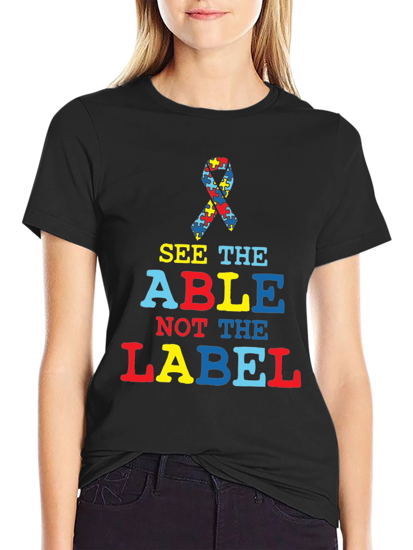 Black Autism Awareness T-Shirt - See the Able view 2