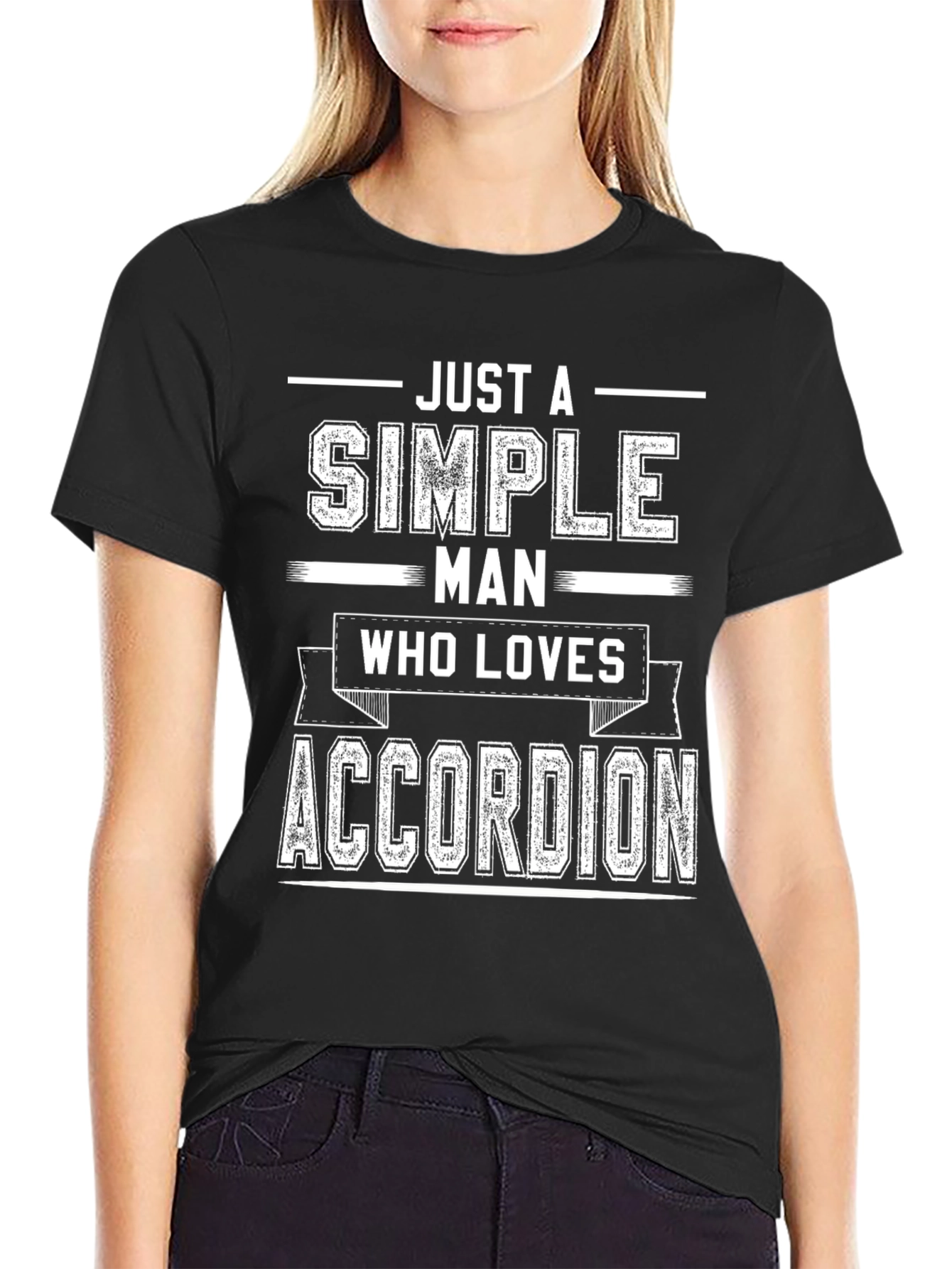 Black Simple Man Accordion Lover T-Shirt view 2