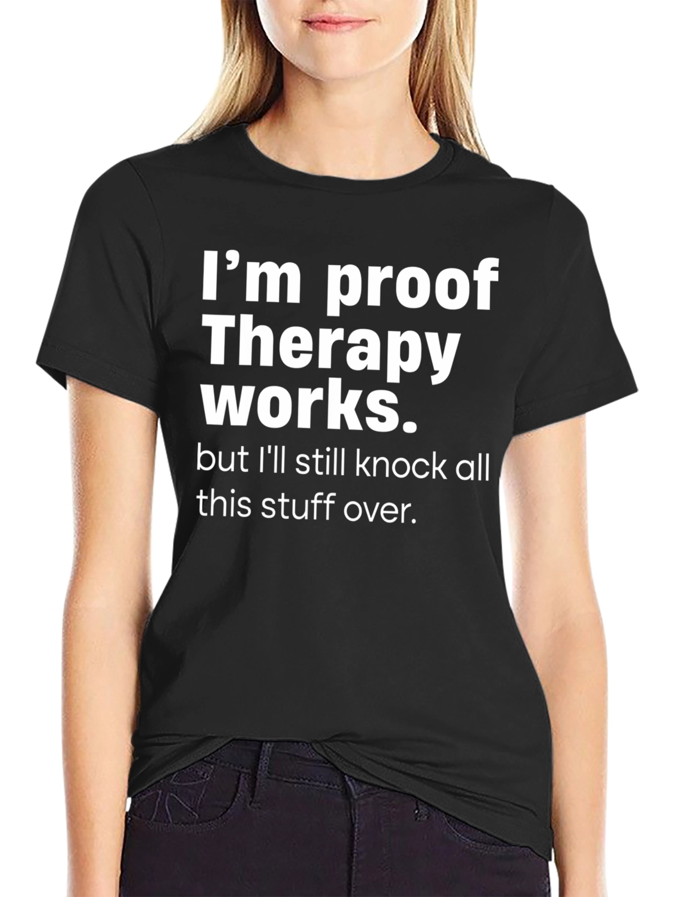 Black Therapy Works Graphic T-Shirt, Funny Slogan Tee view 2
