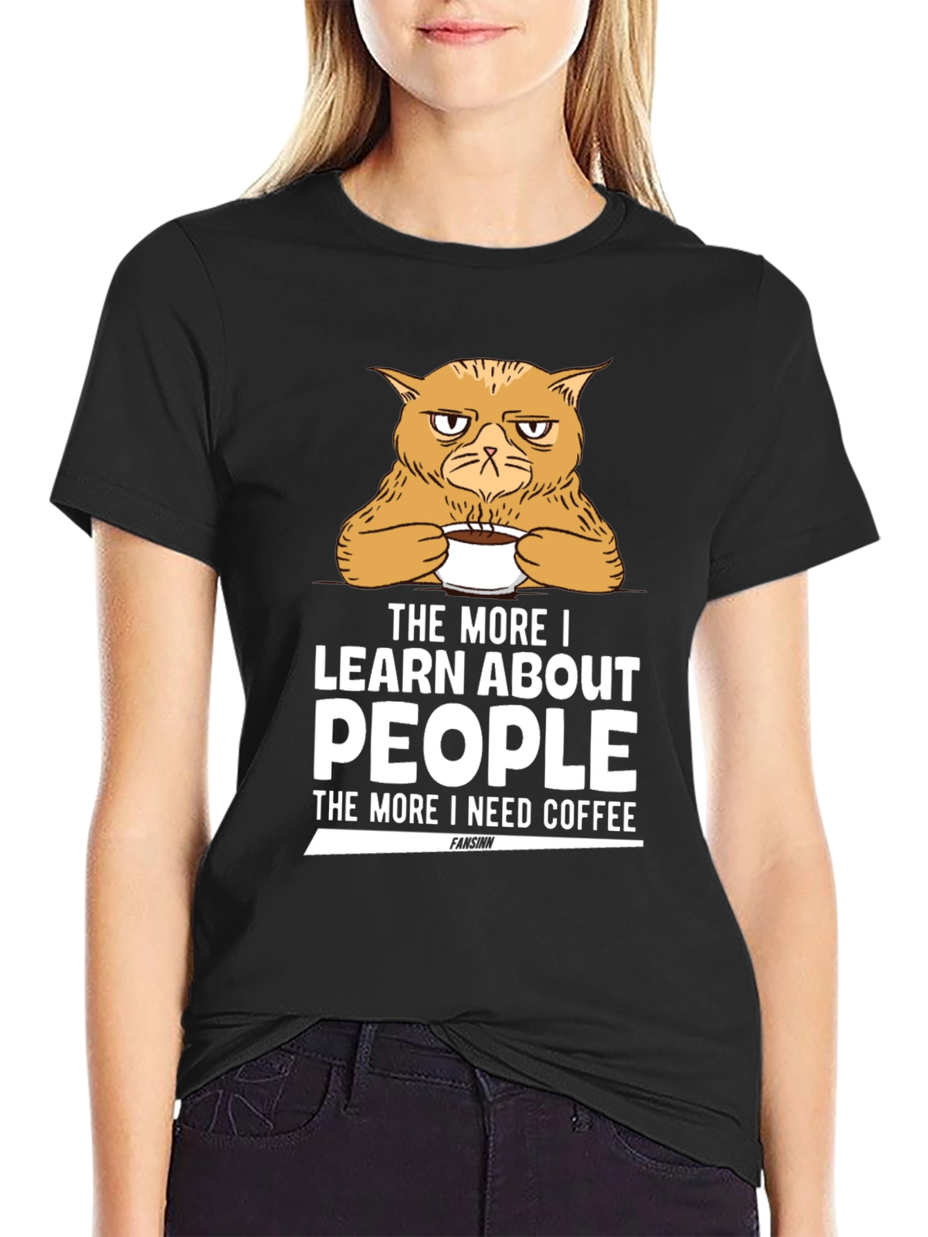 Black Grumpy Cat Coffee T-Shirt - Learn About People view 2
