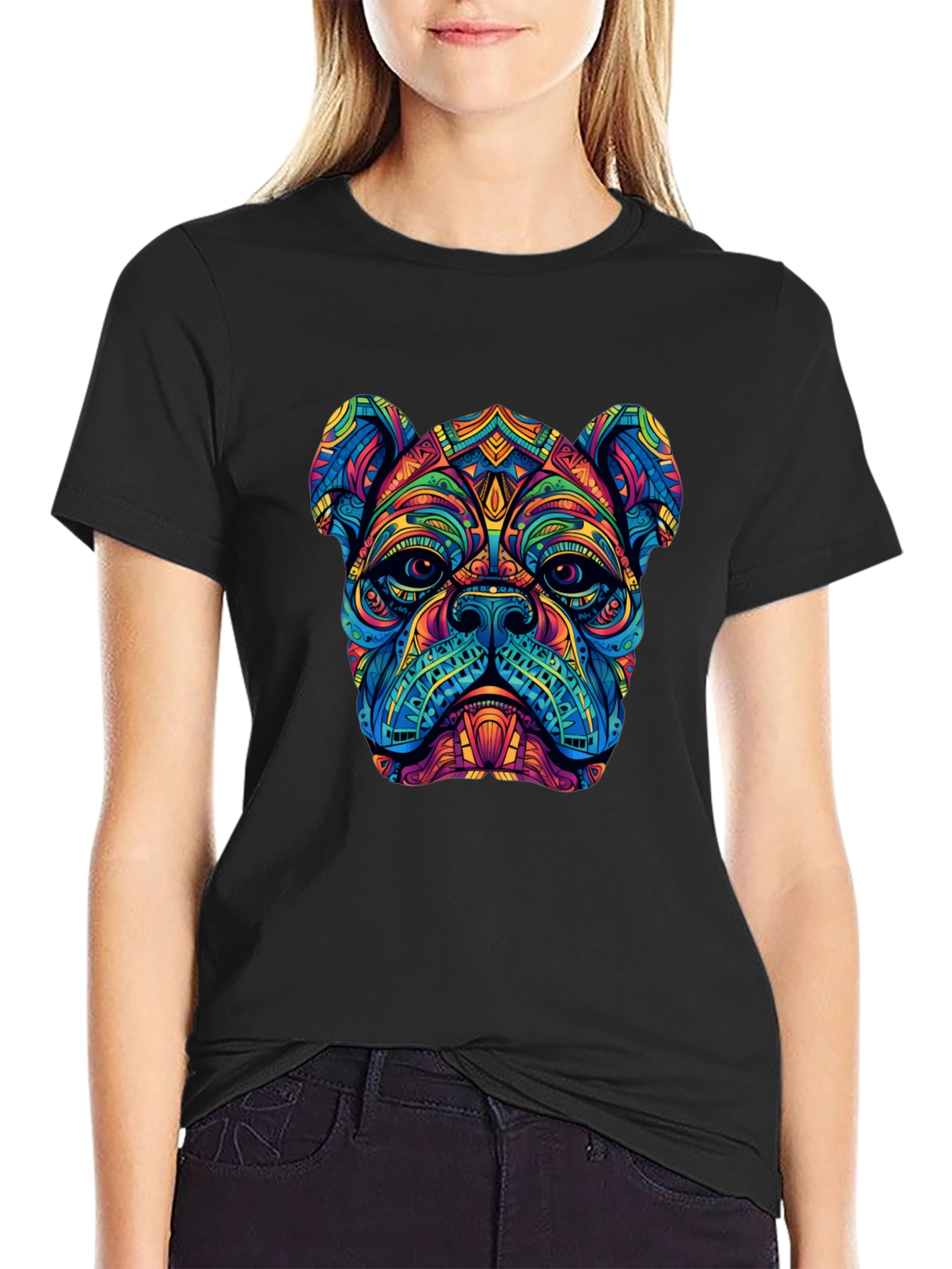 Black Psychedelic Bulldog Graphic Tee - Black view 2