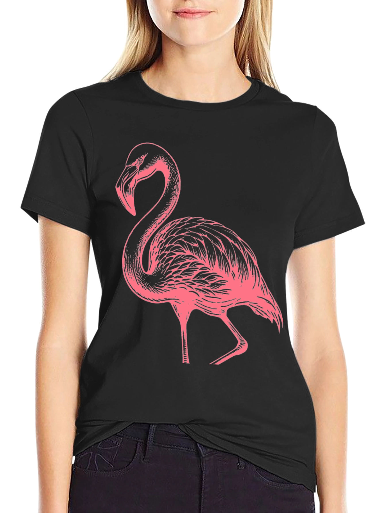 Black Flamingo Graphic Tee - Black Casual Shirt view 2