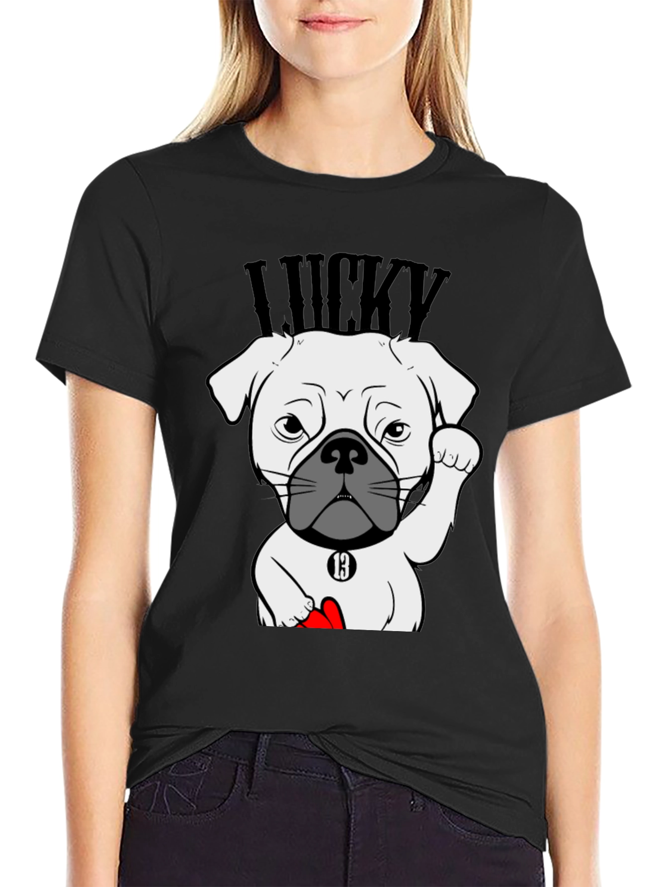 Black Lucky Dog Graphic Tee - Black Cotton T-Shirt view 2