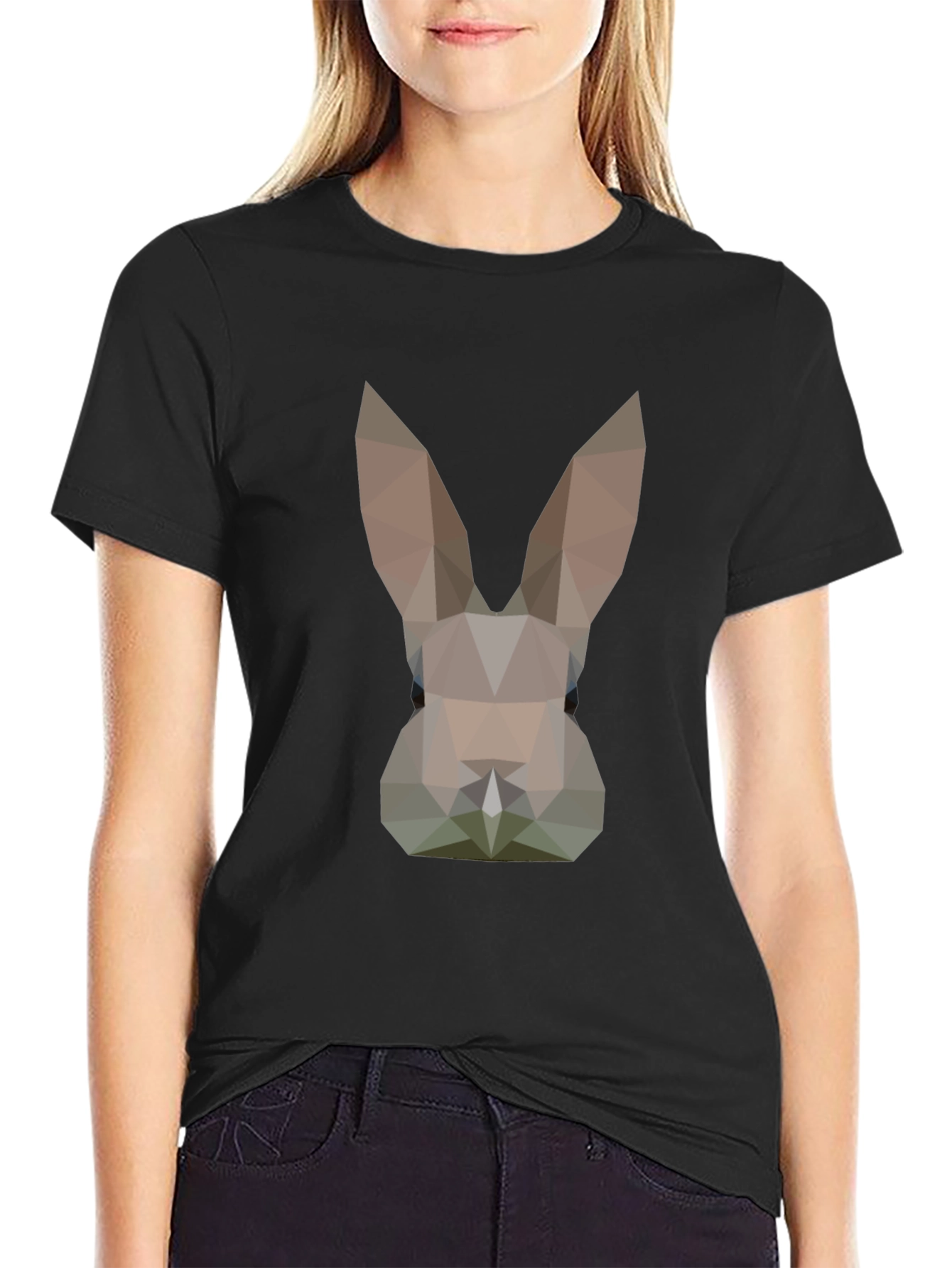 Black Geometric Bunny Black T-Shirt view 2