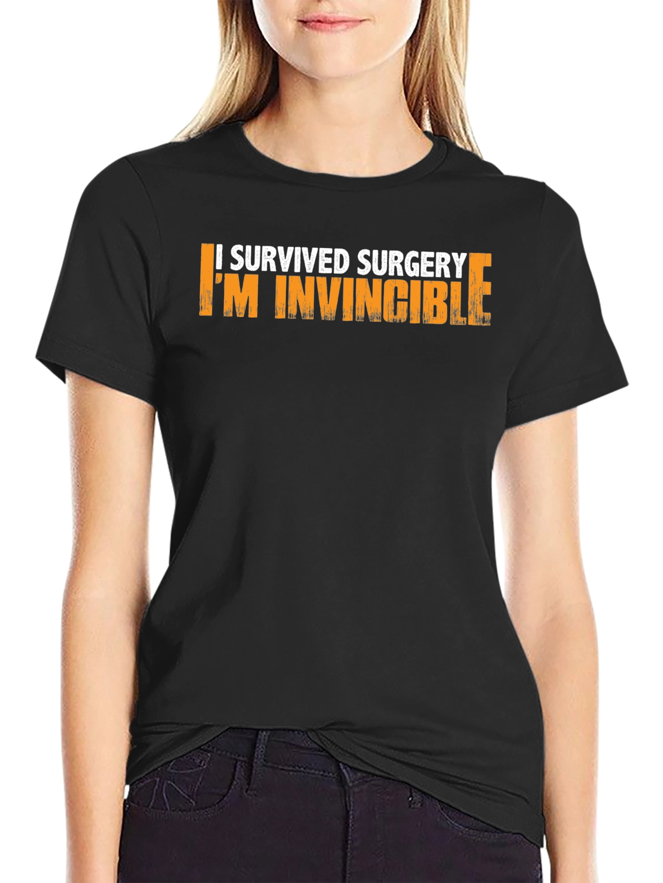 Black I Survived Surgery I'm Invincible Graphic T-Shirt view 2