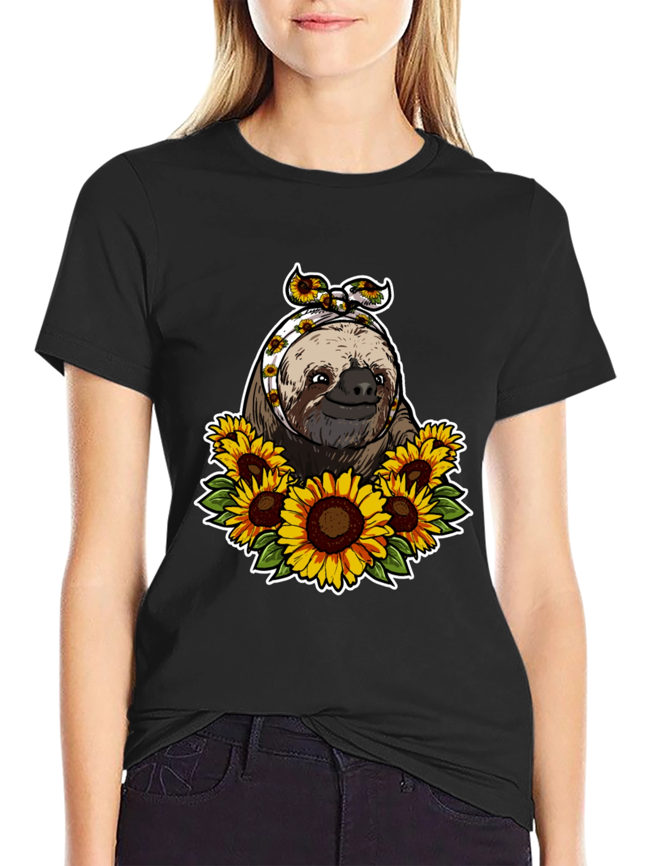 Black Sloth & Sunflower Graphic Tee view 2