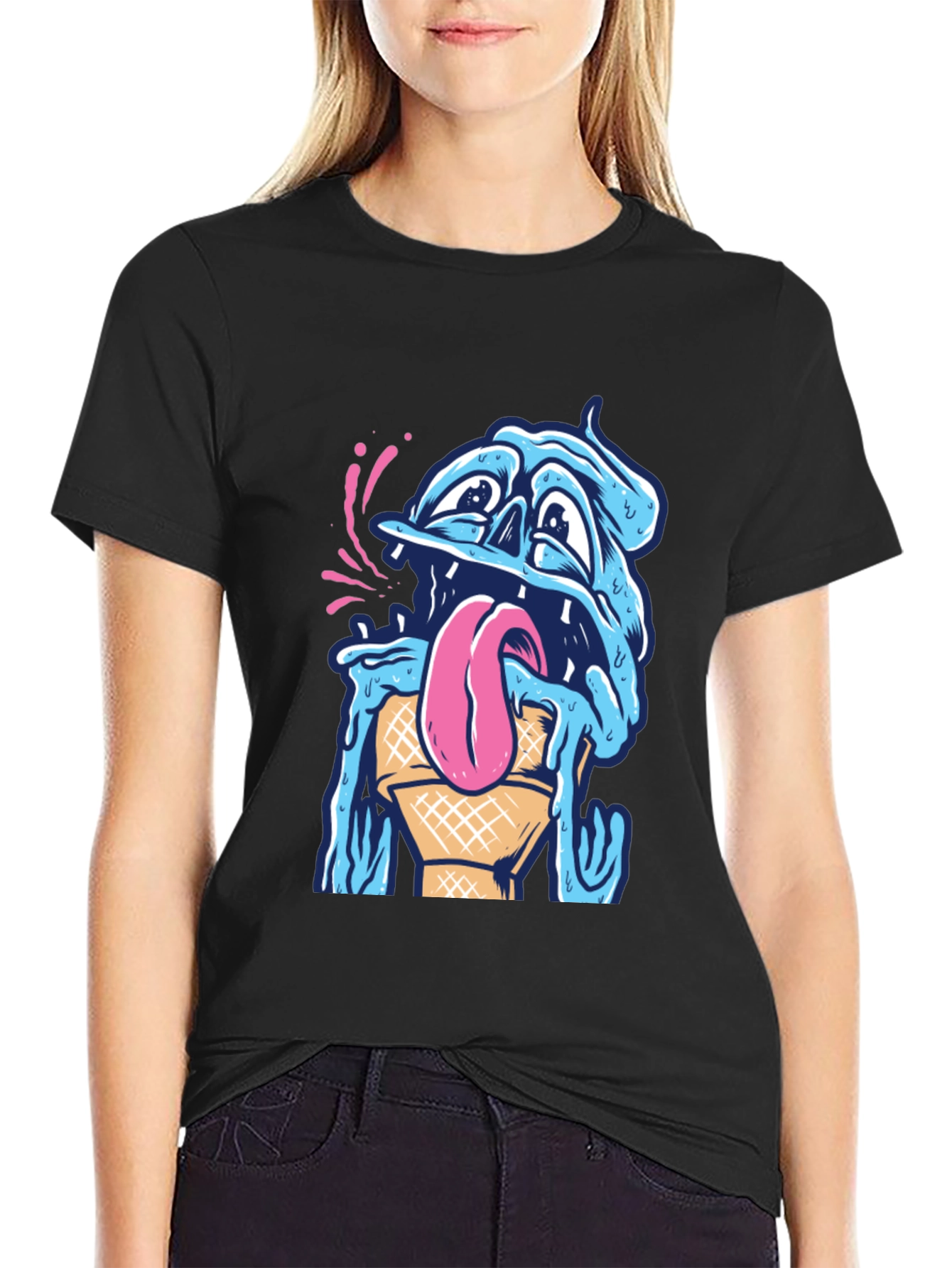 Black Melting Ice Cream Monster Graphic Tee view 2